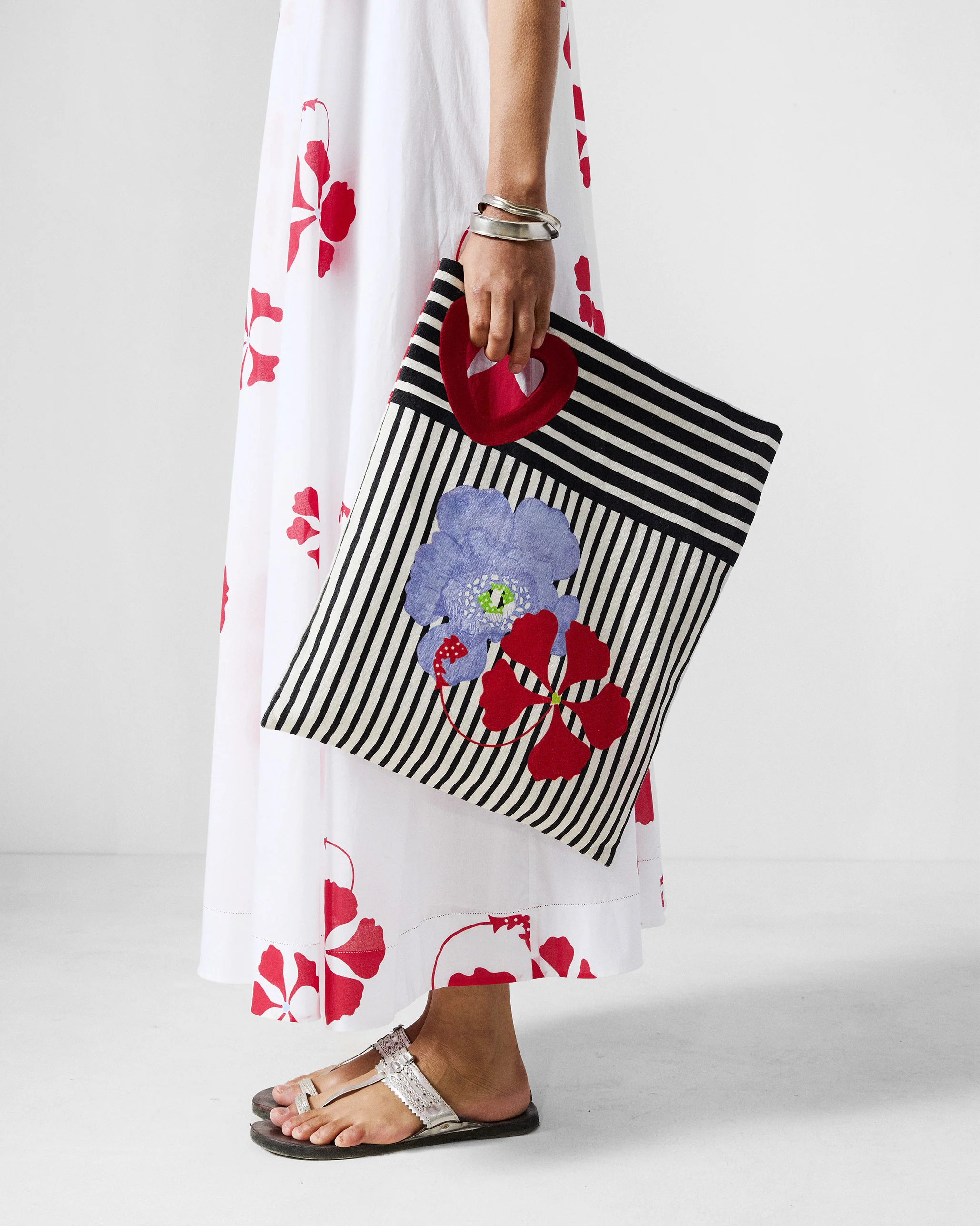 Heart Asymmetrical Tote - Black & White Stripes - Image 7