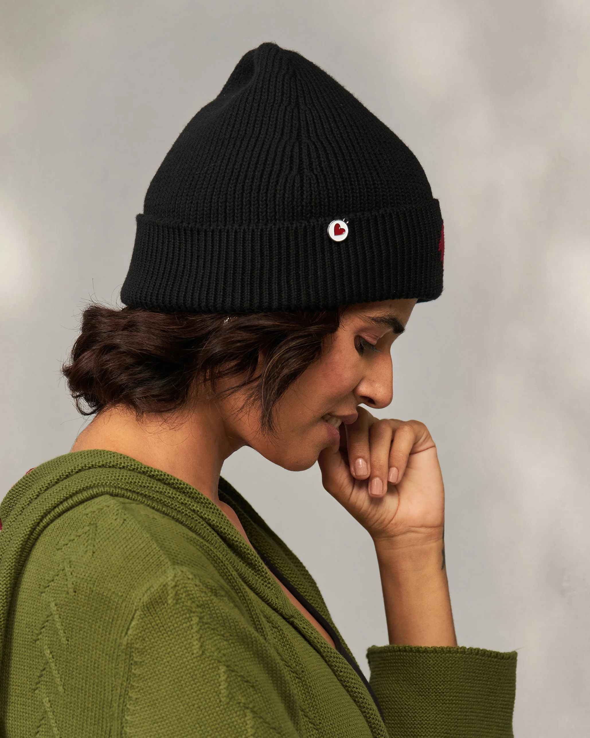 Heart Beanie - Black & Red - Image 2