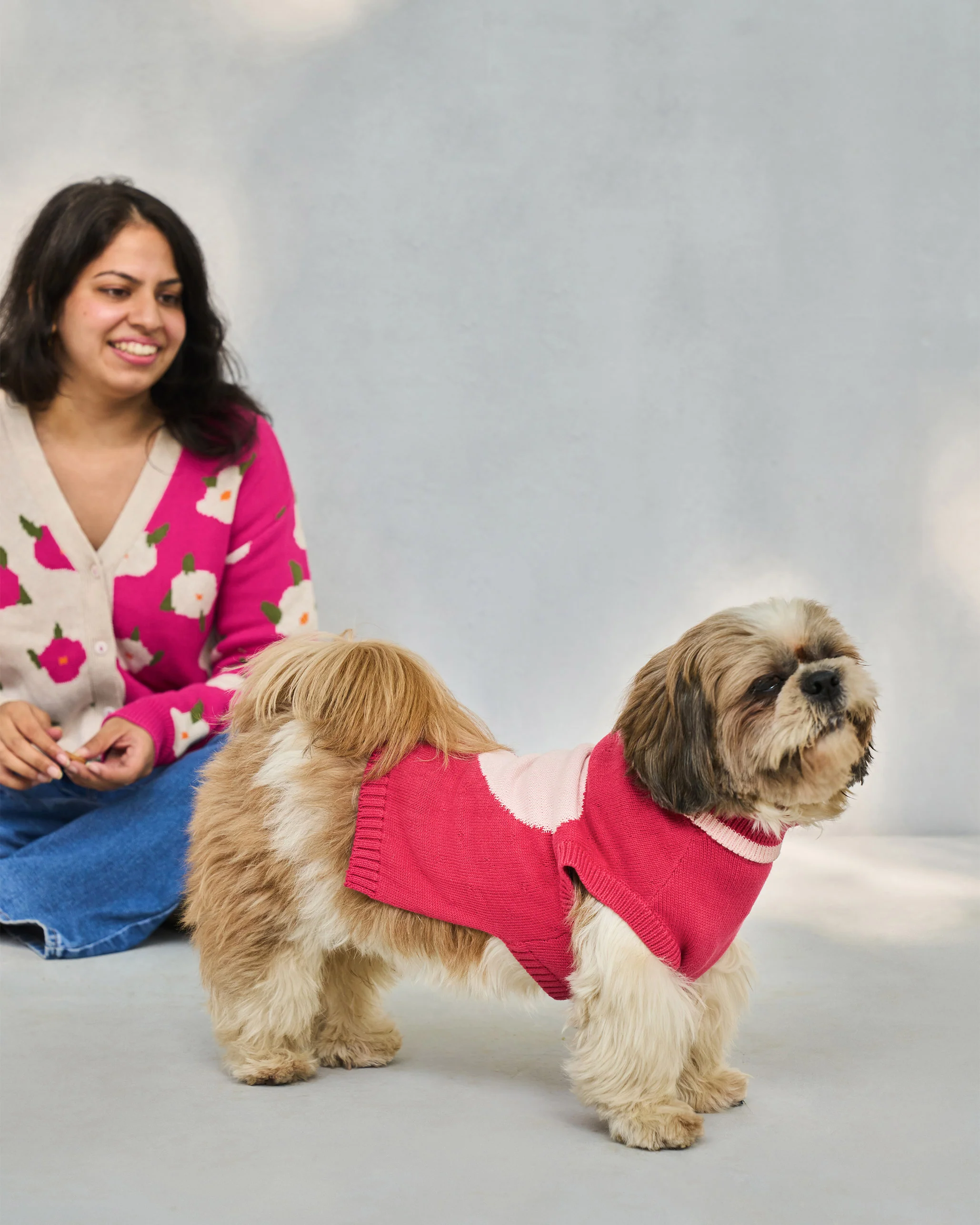 Heart Snug Dog Sweater - Blush Red & Baby pink - Image 5