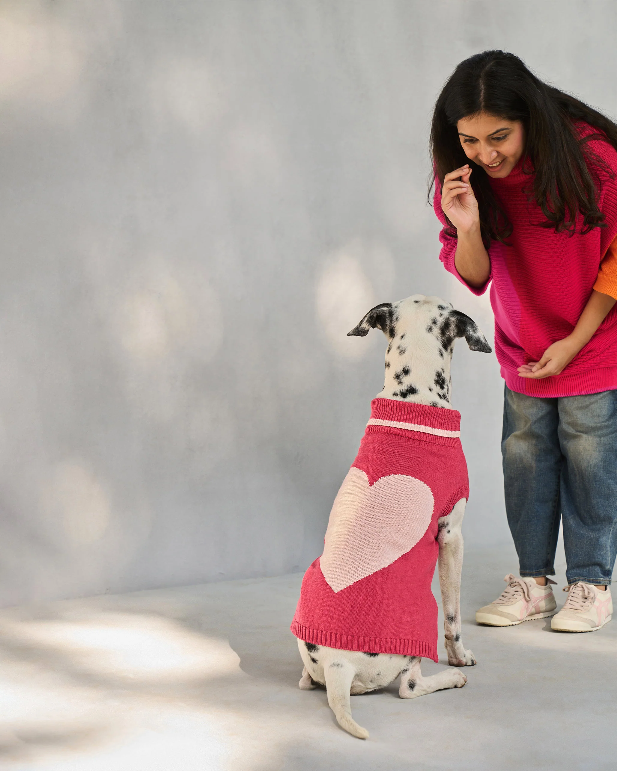 Heart Snug Dog Sweater - Blush Red & Baby pink - Image 6