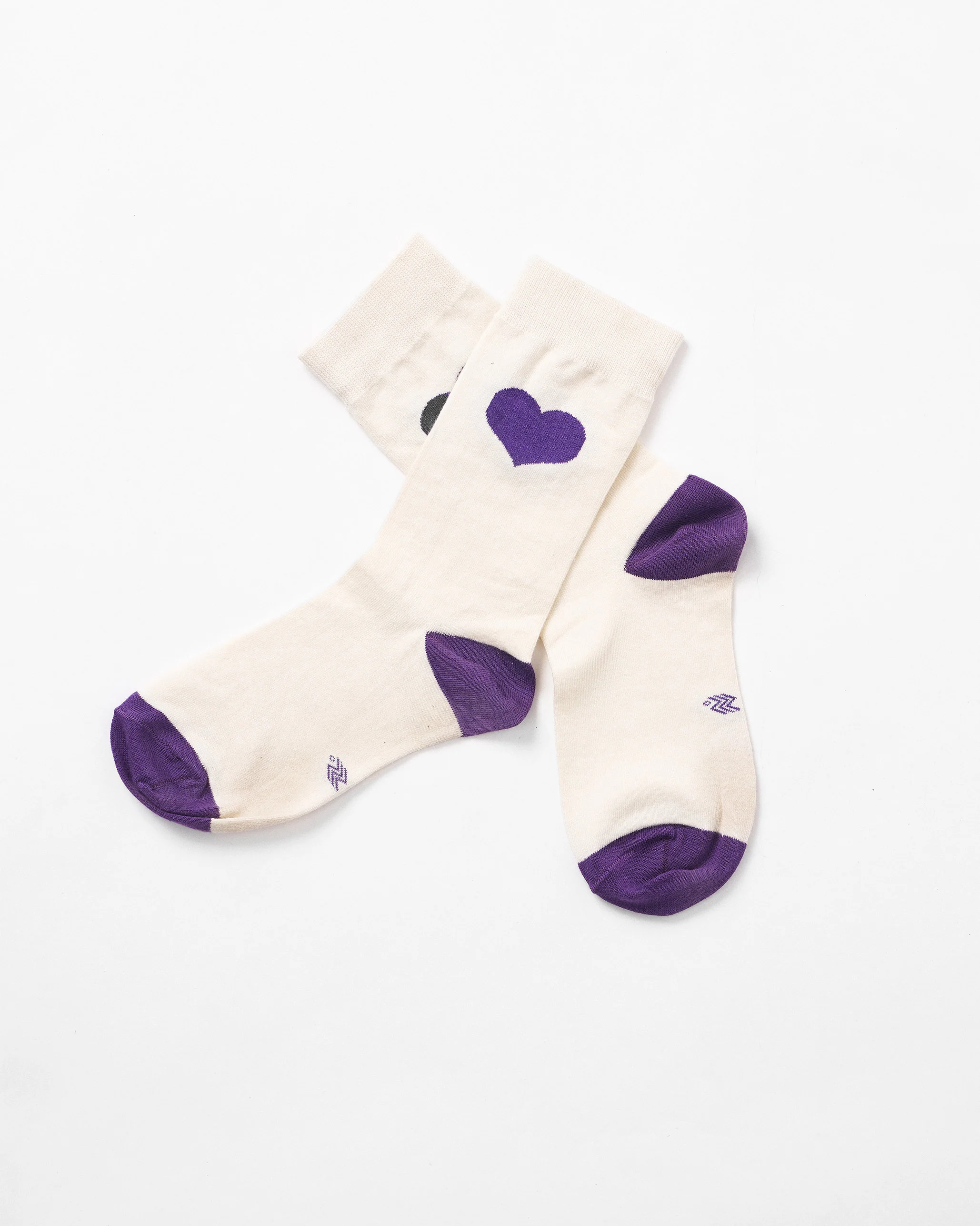 Heart Socks - Oatmeal & Purple - Image 4