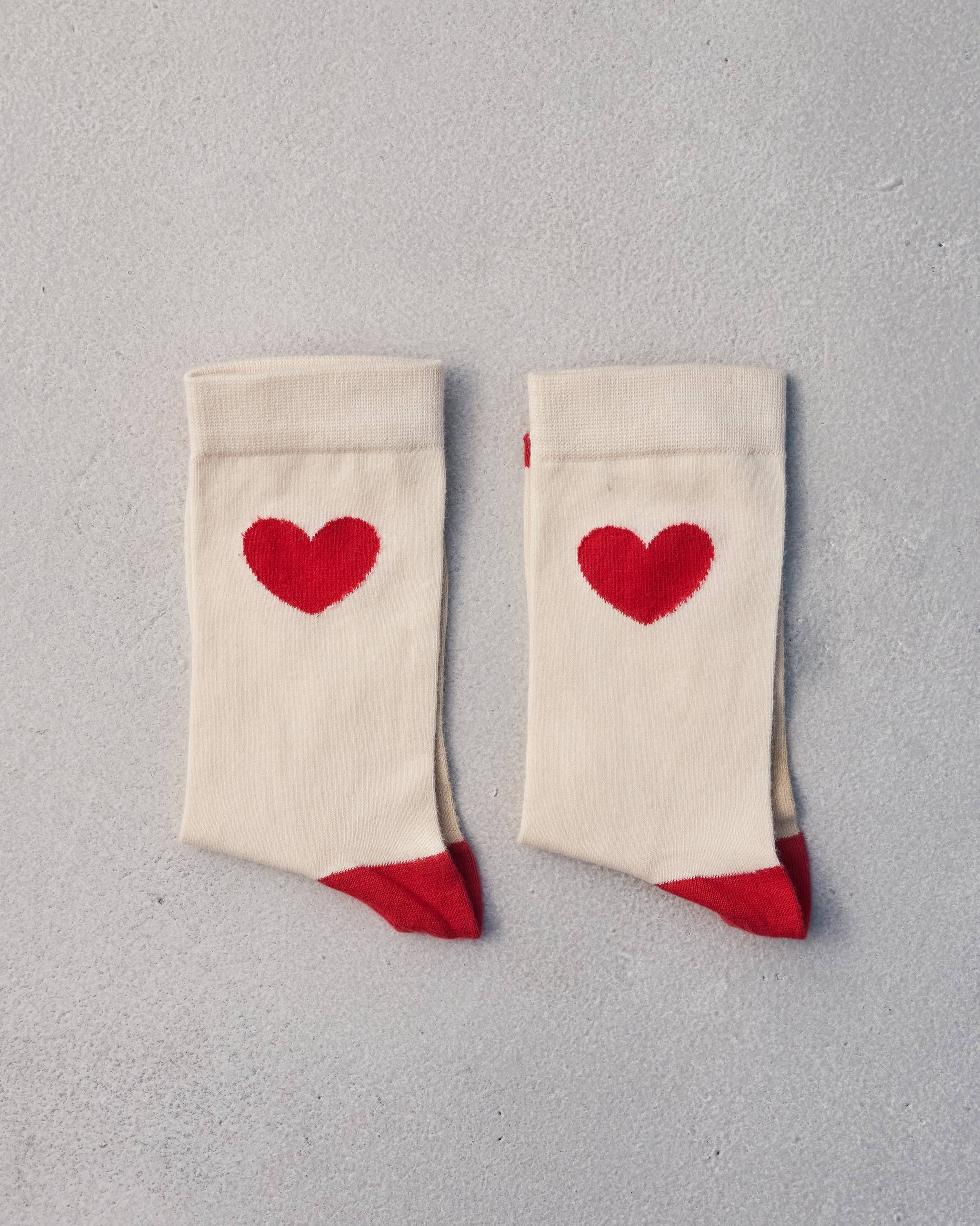 Heart Socks - Oatmeal & Red - Image 2