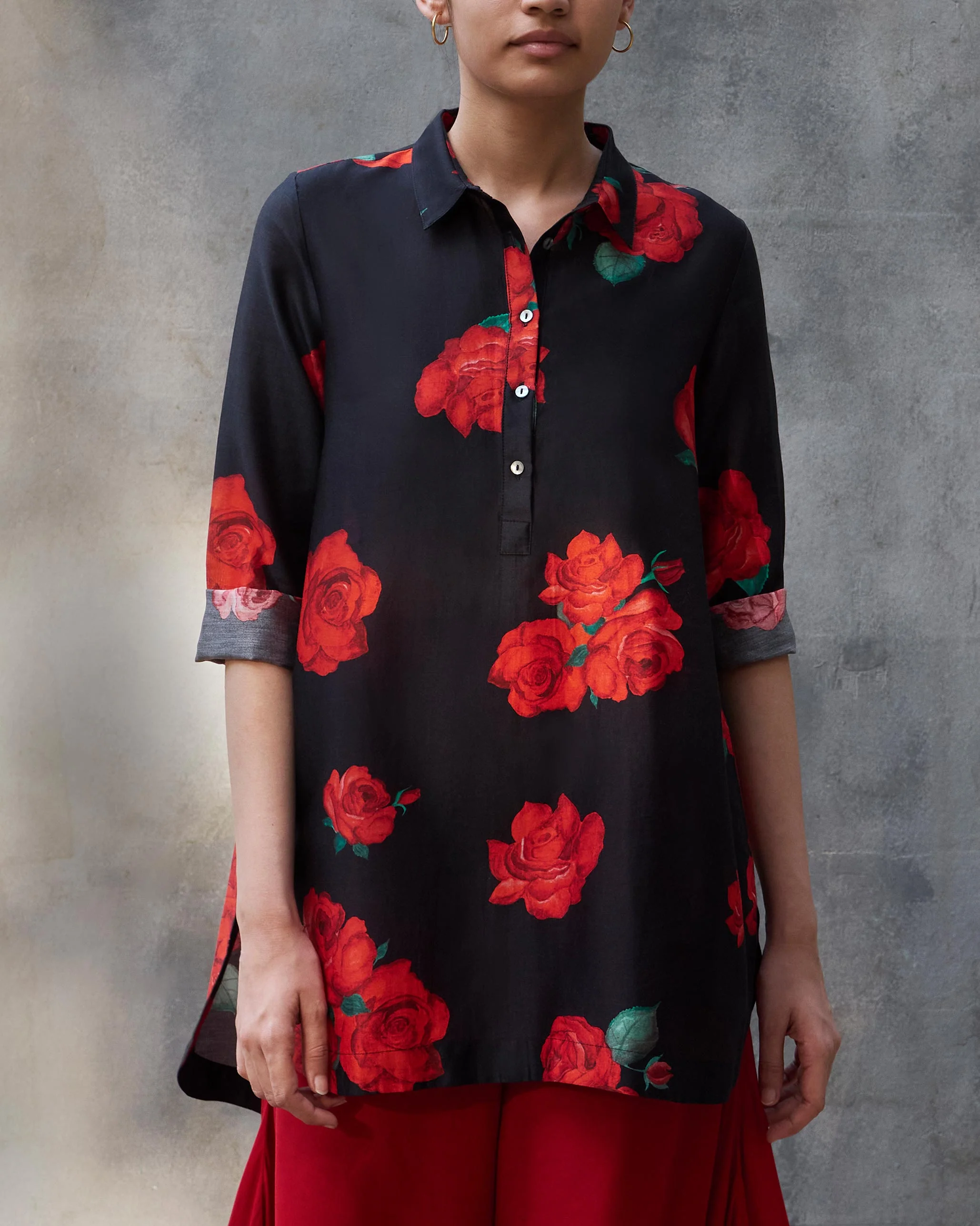 High Low Shirt - Black & Red - Image 6