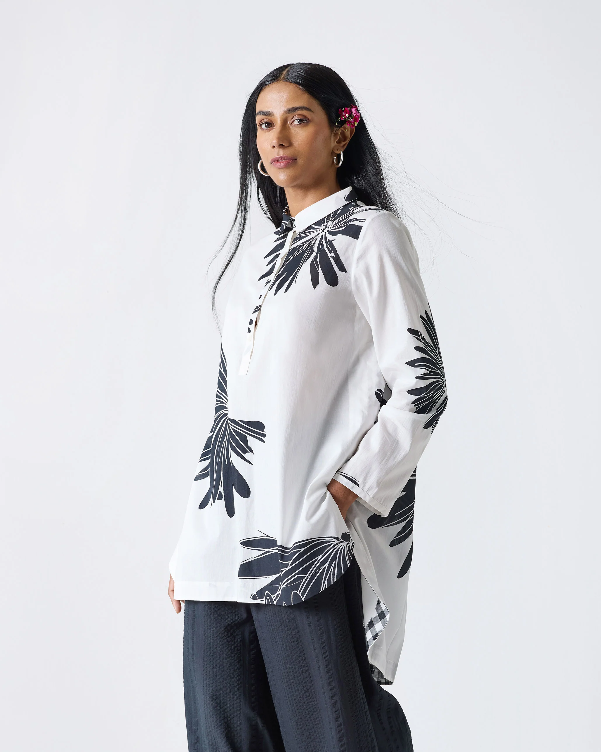 High Low Shirt - Black & White Print - Image 3