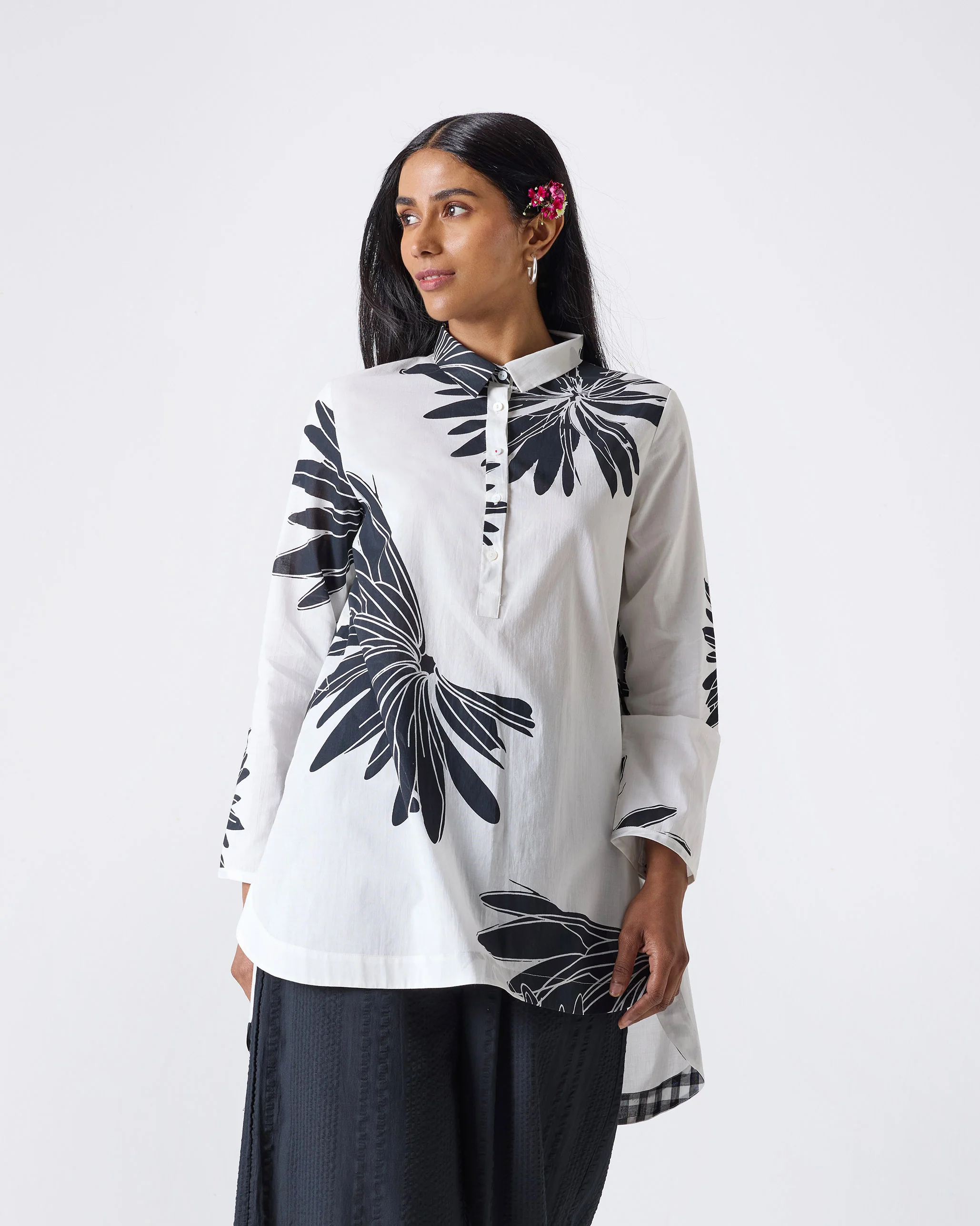 High Low Shirt - Black & White Print - Image 4