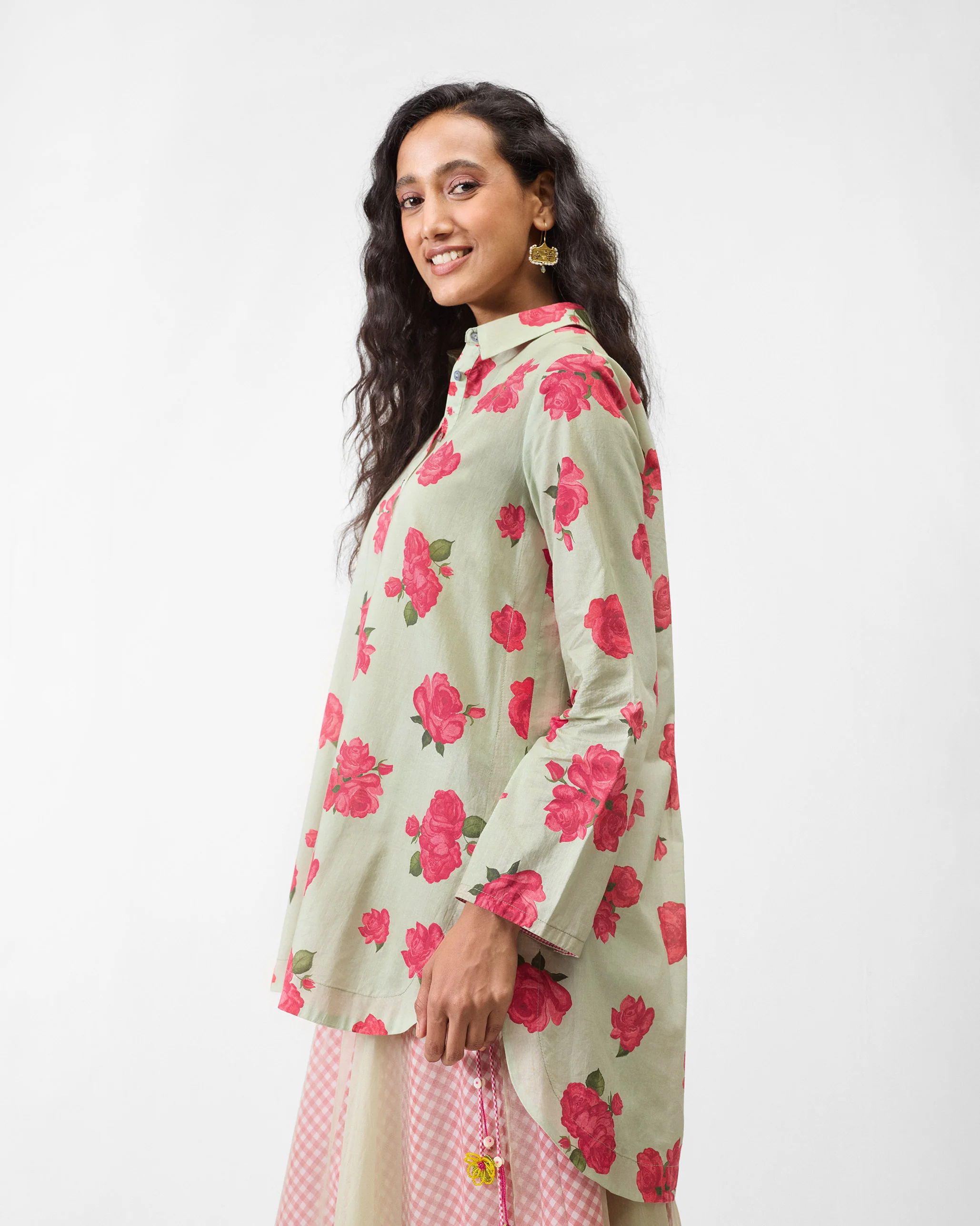 High Low Shirt - Mint & Watermelon Print - Image 3