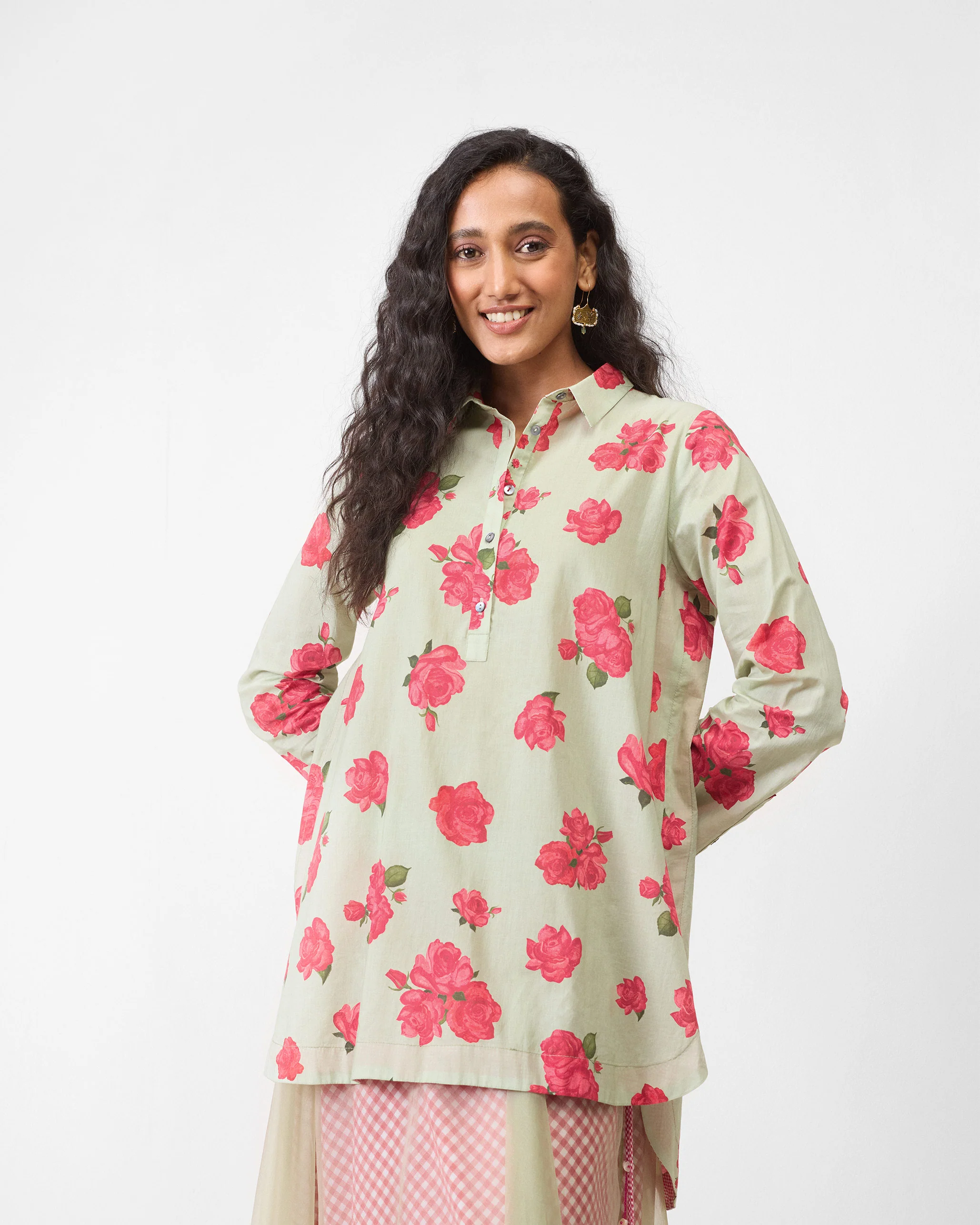 High Low Shirt - Mint & Watermelon Print - Image 4