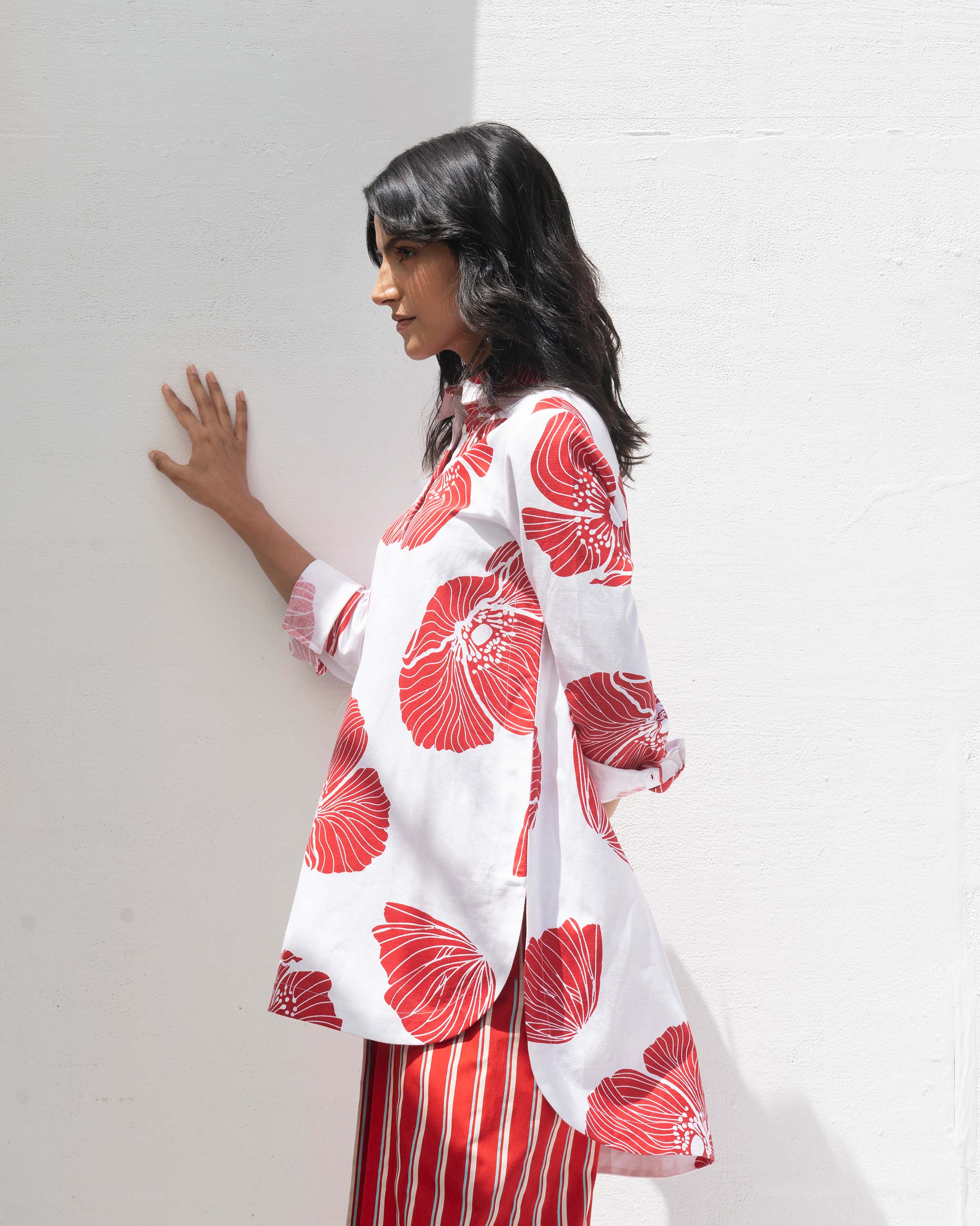 High Low Shirt - White & Red - Image 2