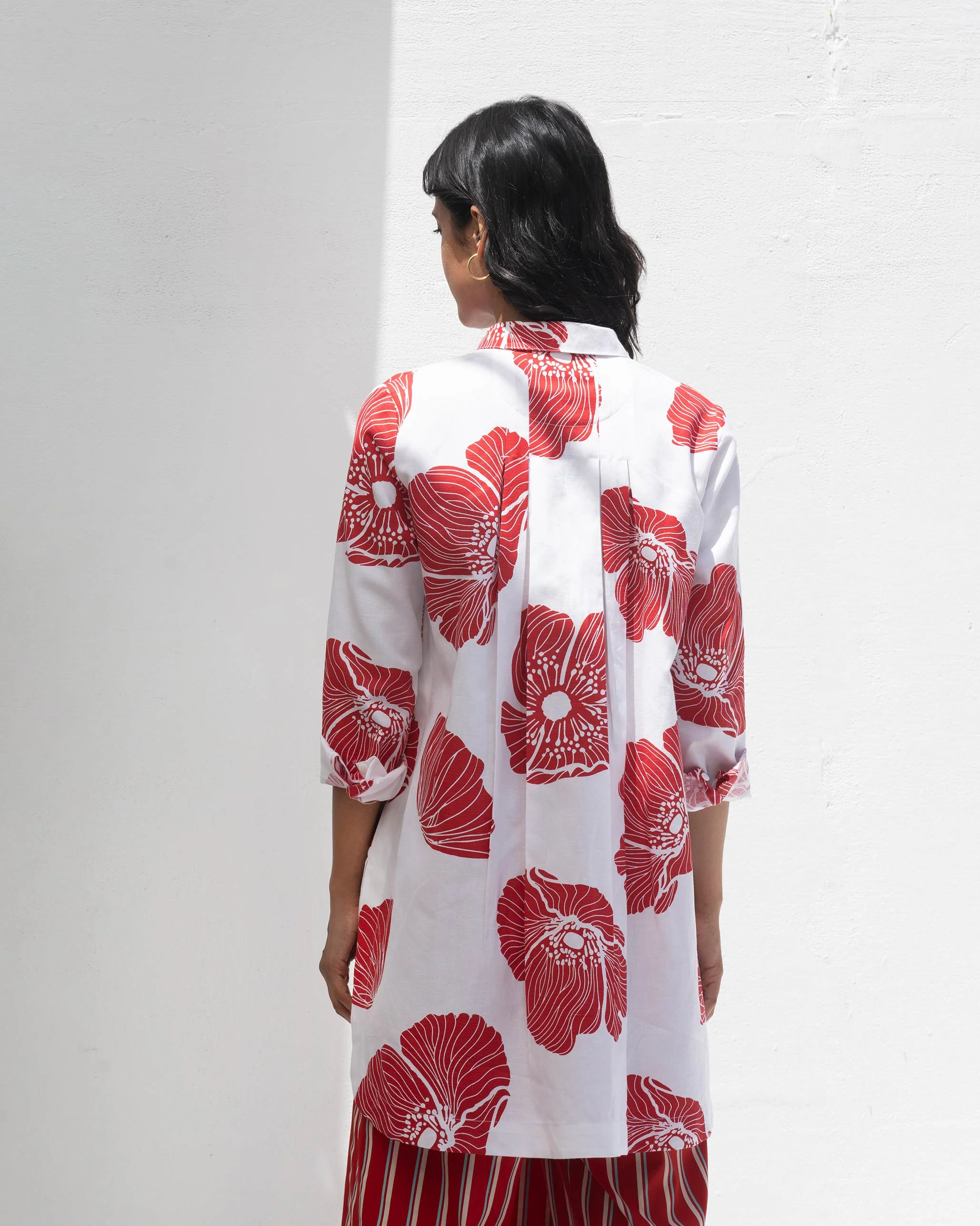 High Low Shirt - White & Red - Image 3