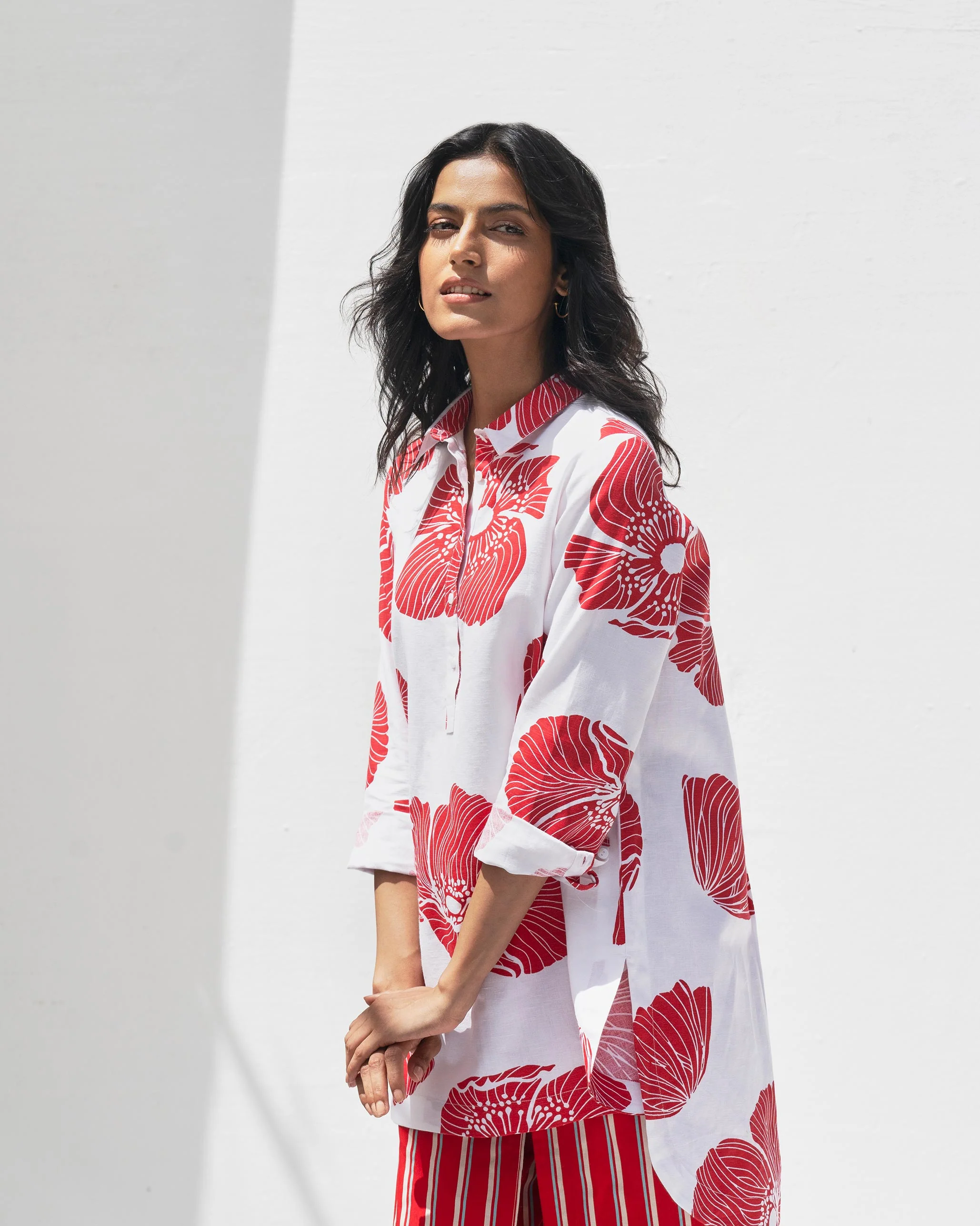 High Low Shirt - White & Red - Image 4