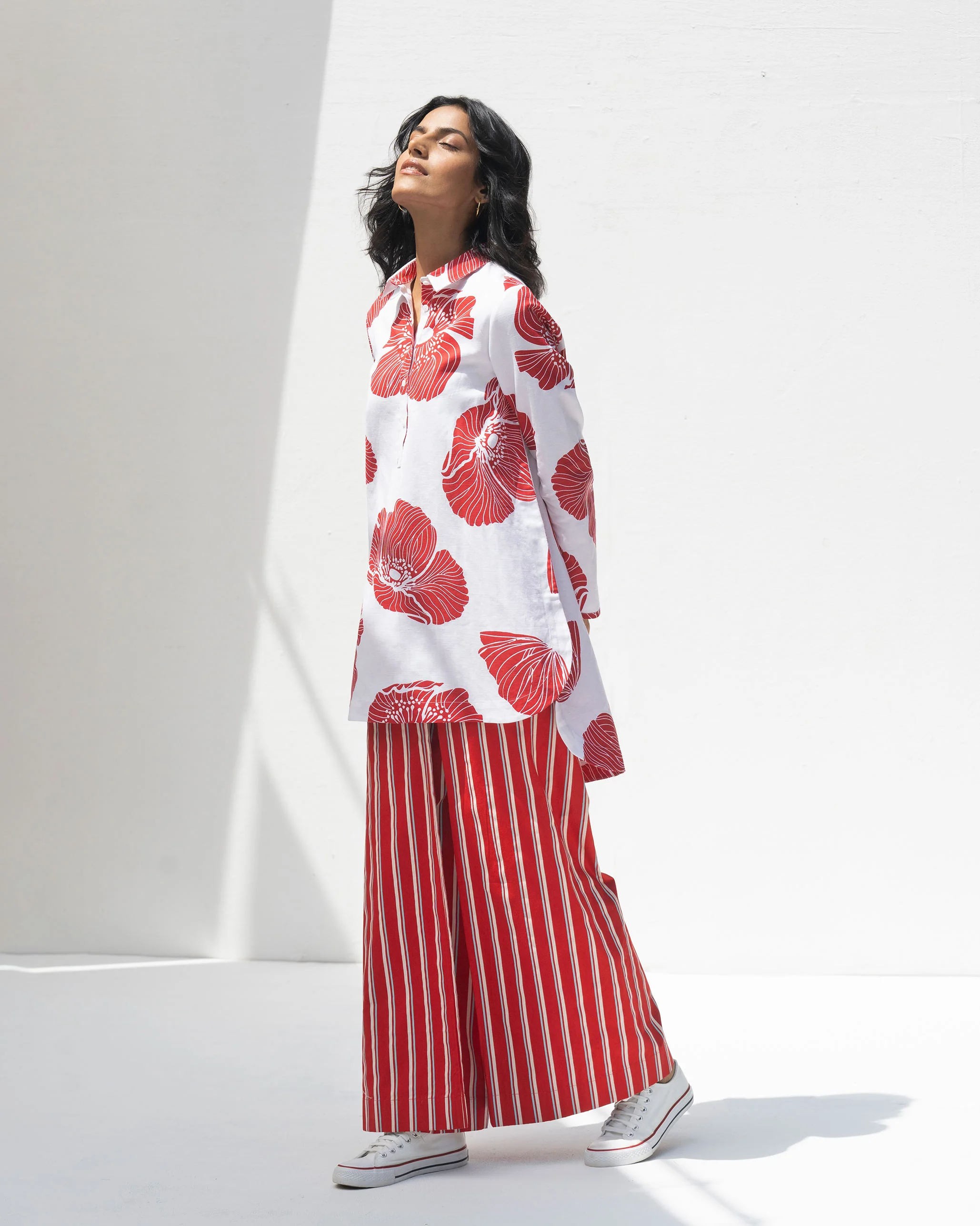 High Low Shirt - White & Red - Image 5