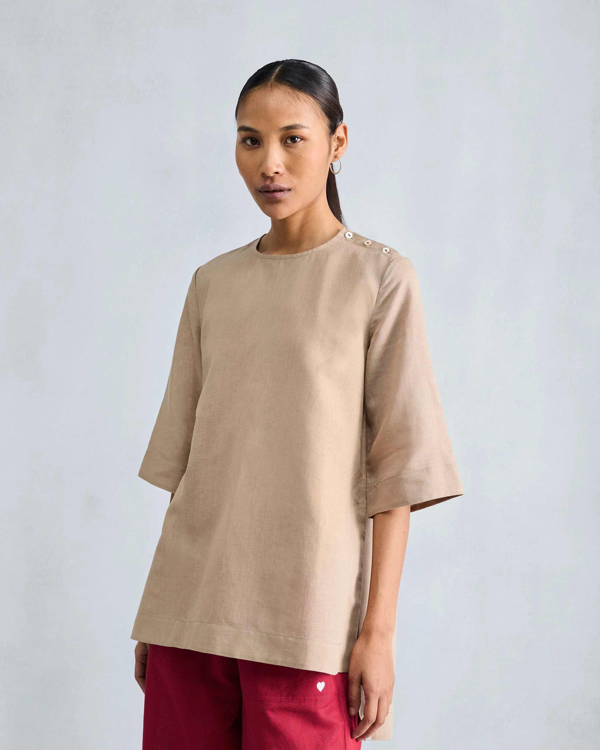 High Slit Top - Beige - Image 4