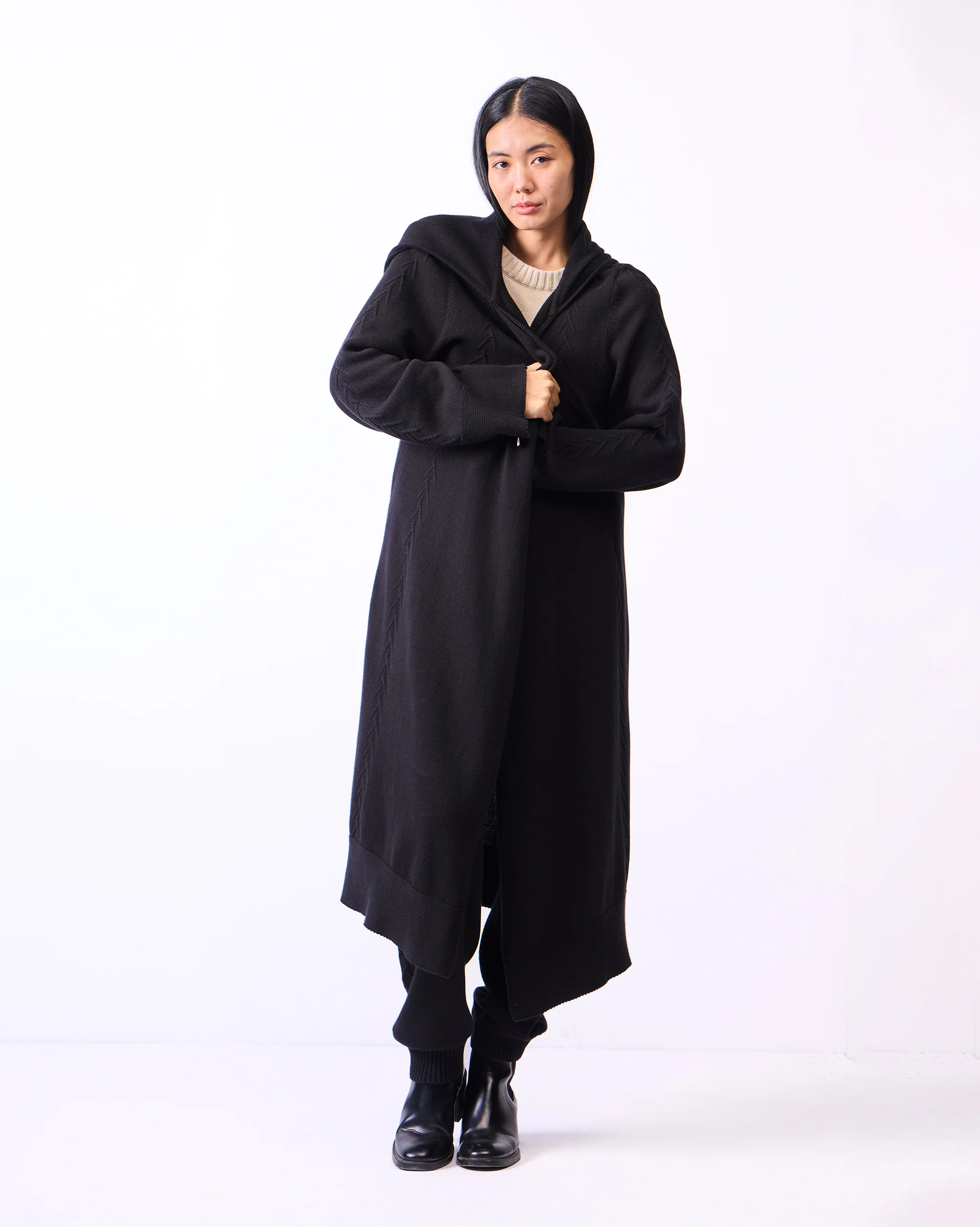 Hoodie Cardigan - Black - Image 3