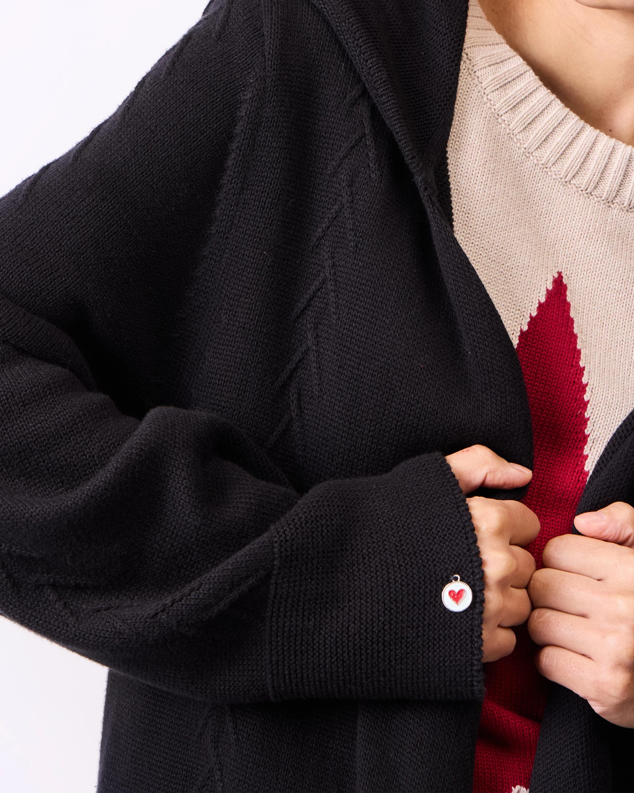 Hoodie Cardigan - Black - Image 4