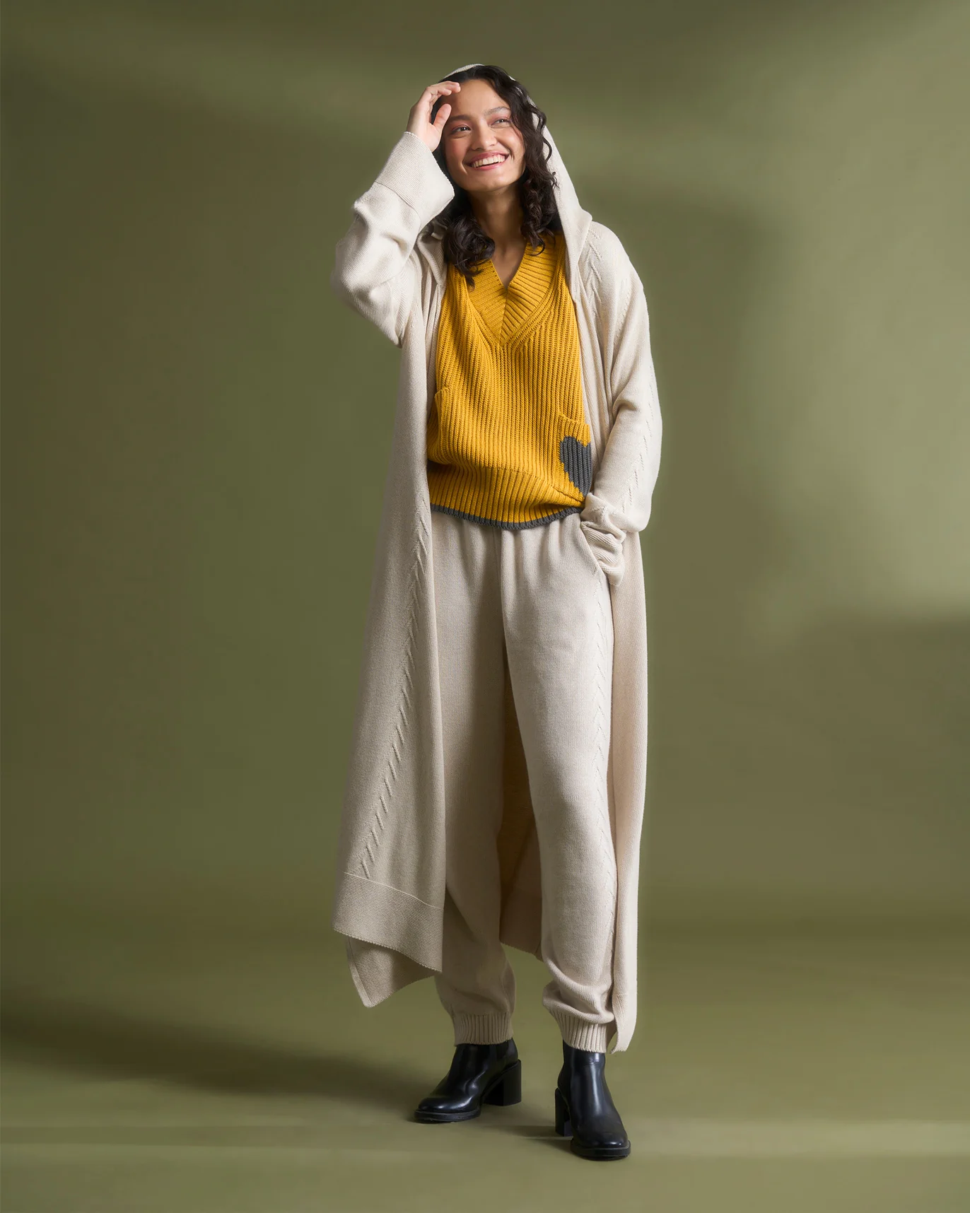 Hoodie Cardigan - Oatmeal - Image 4
