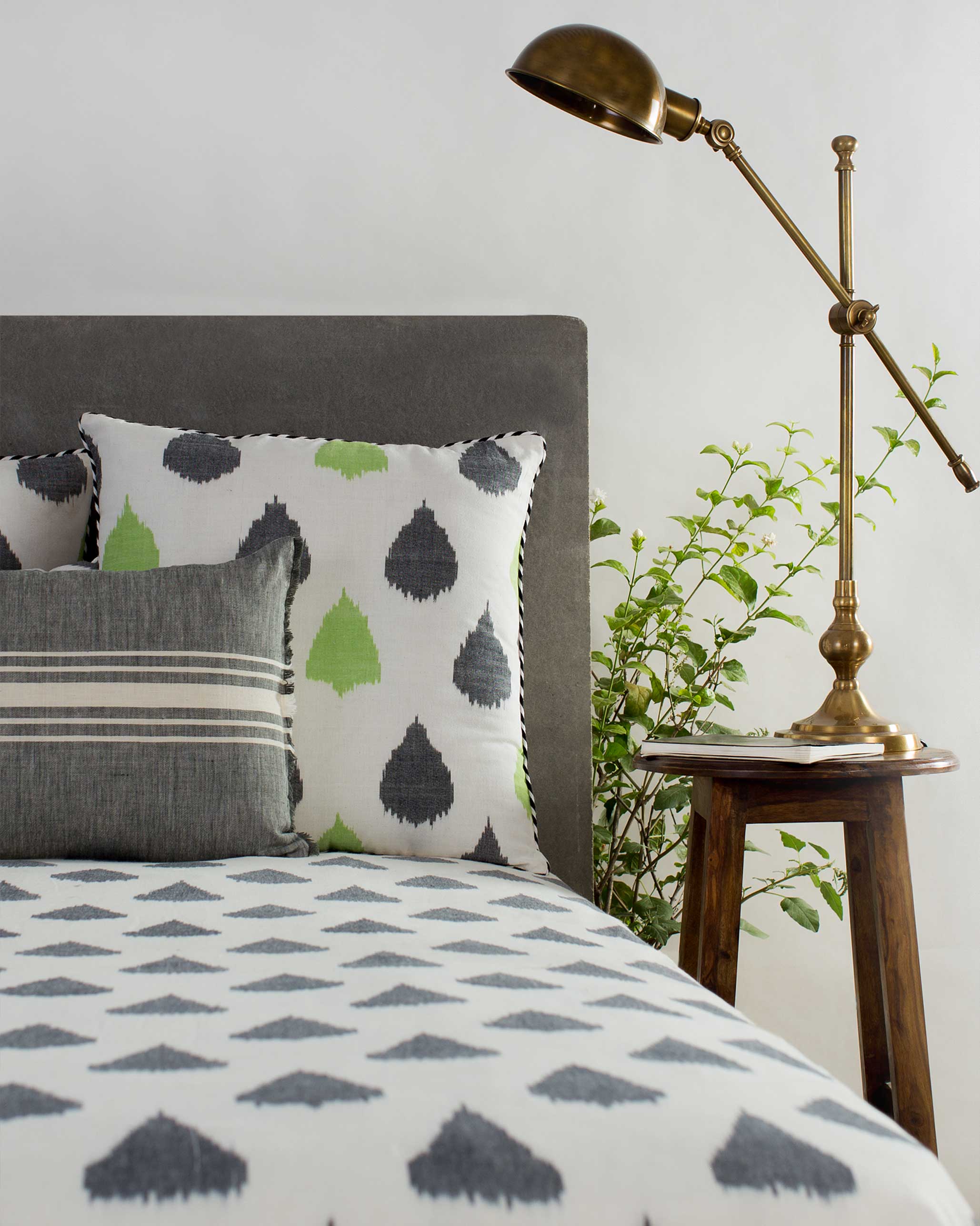 Ikat Tear Drop Cushion Cover - Lime & Charcoal - Image 2