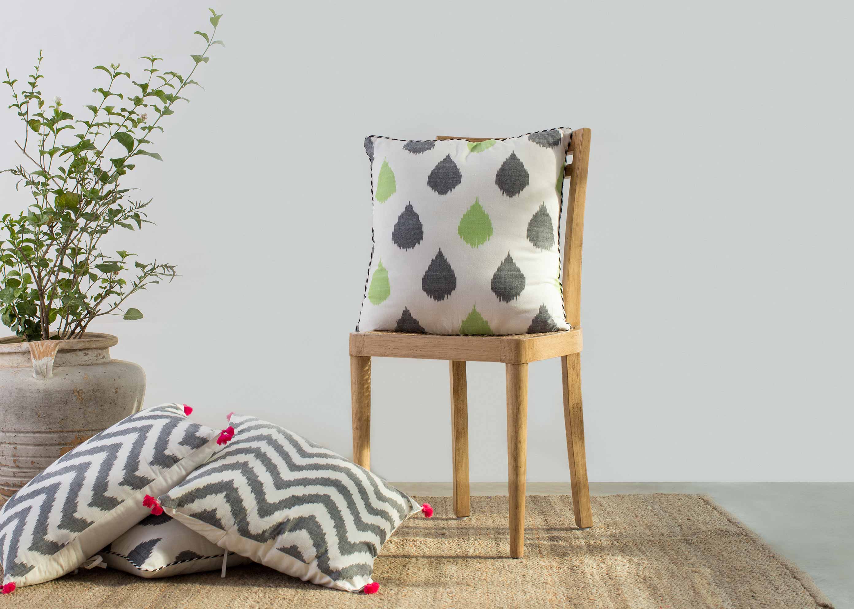Ikat Tear Drop Cushion Cover - Lime & Charcoal - Image 3
