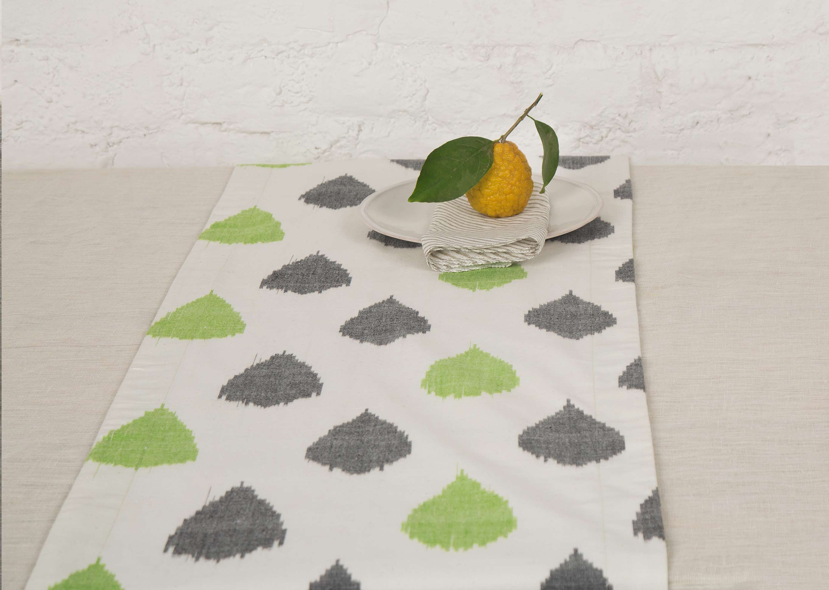 Ikat Tear Drop Table Runner - Charcoal & Lime - Image 3