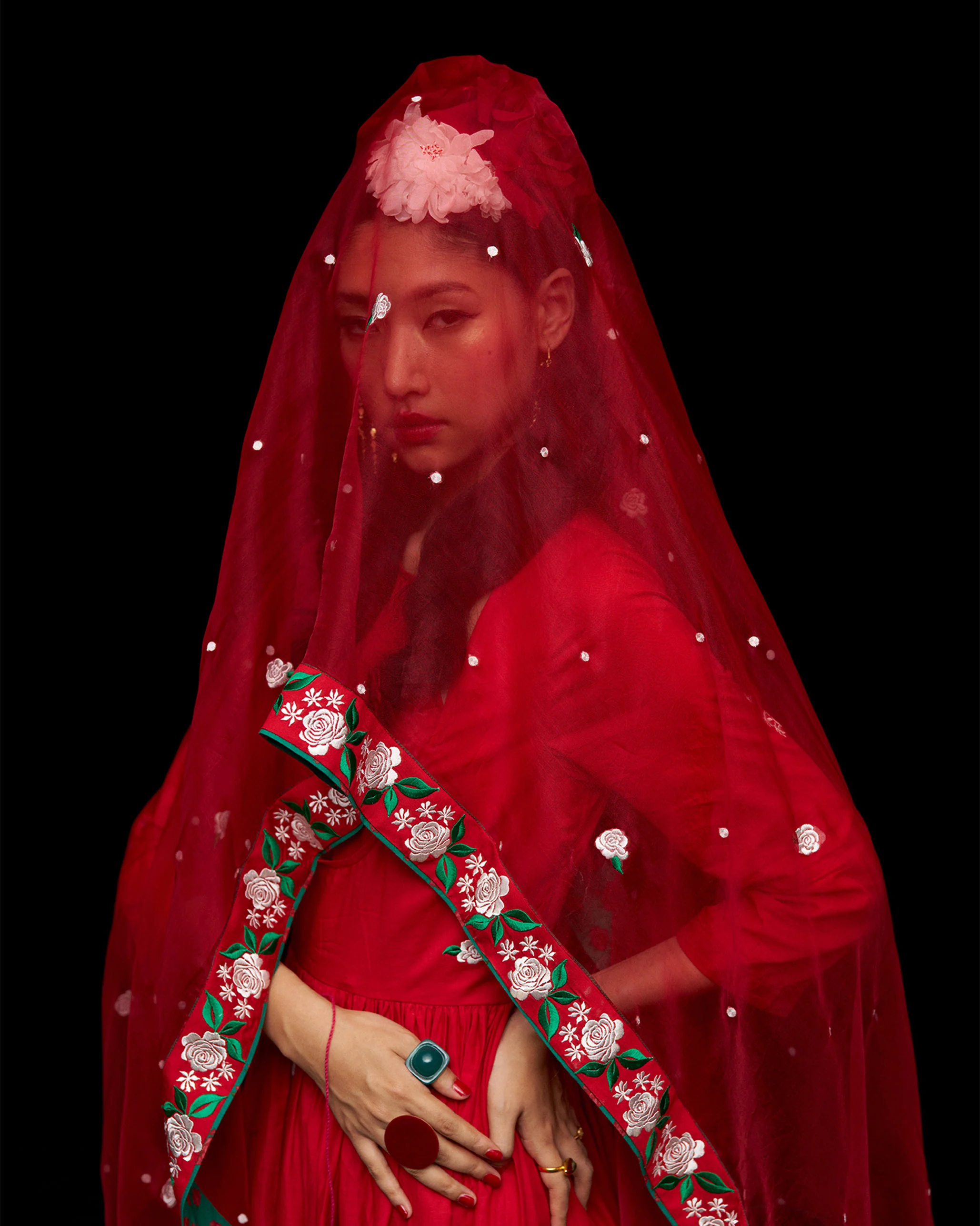 Ira Dupatta - Red & Ivory Embroidered - Image 2