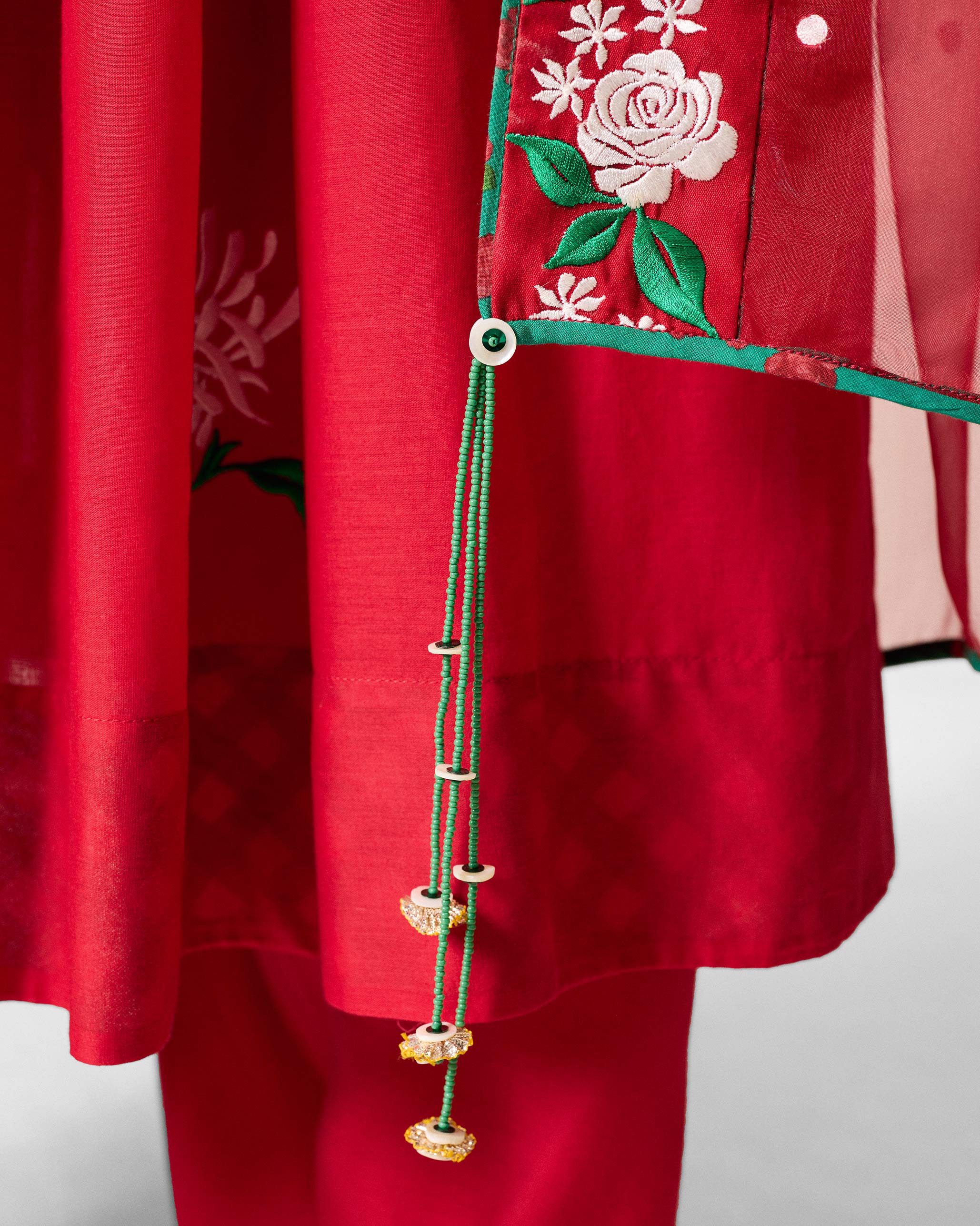Ira Dupatta - Red & Ivory Embroidered - Image 3