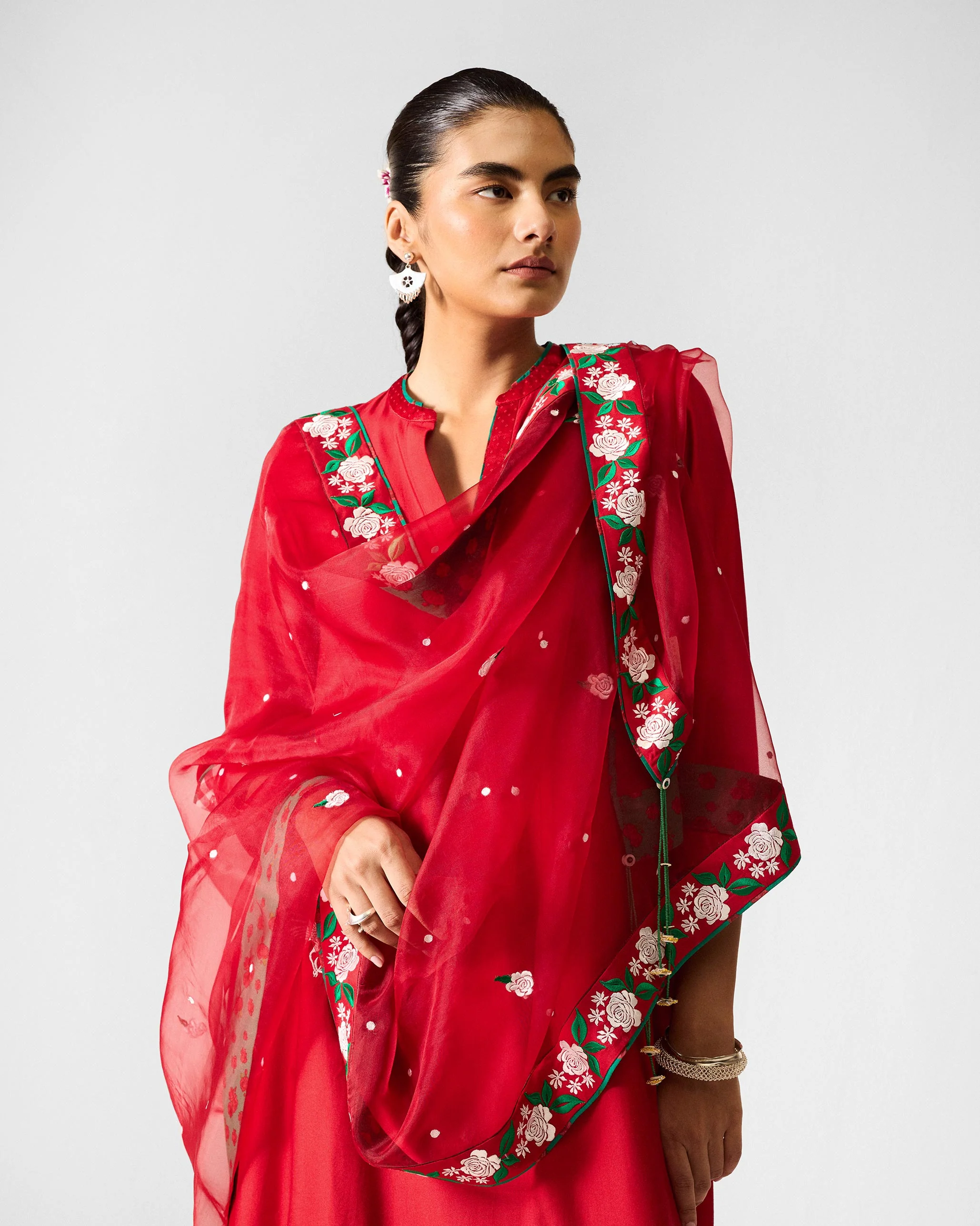 Ira Dupatta - Red & Ivory Embroidered - Image 4