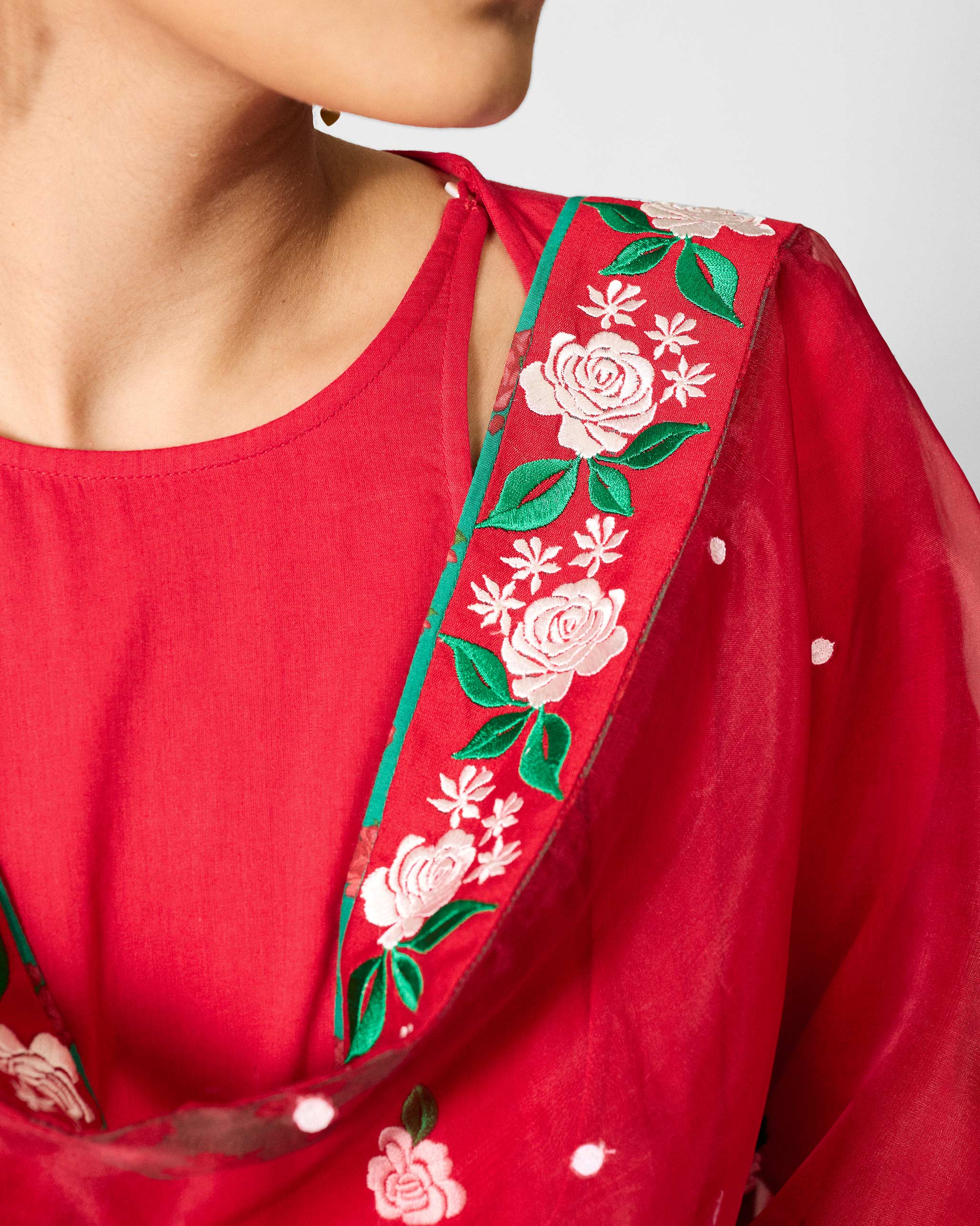 Ira Dupatta - Red & Ivory Embroidered - Image 5