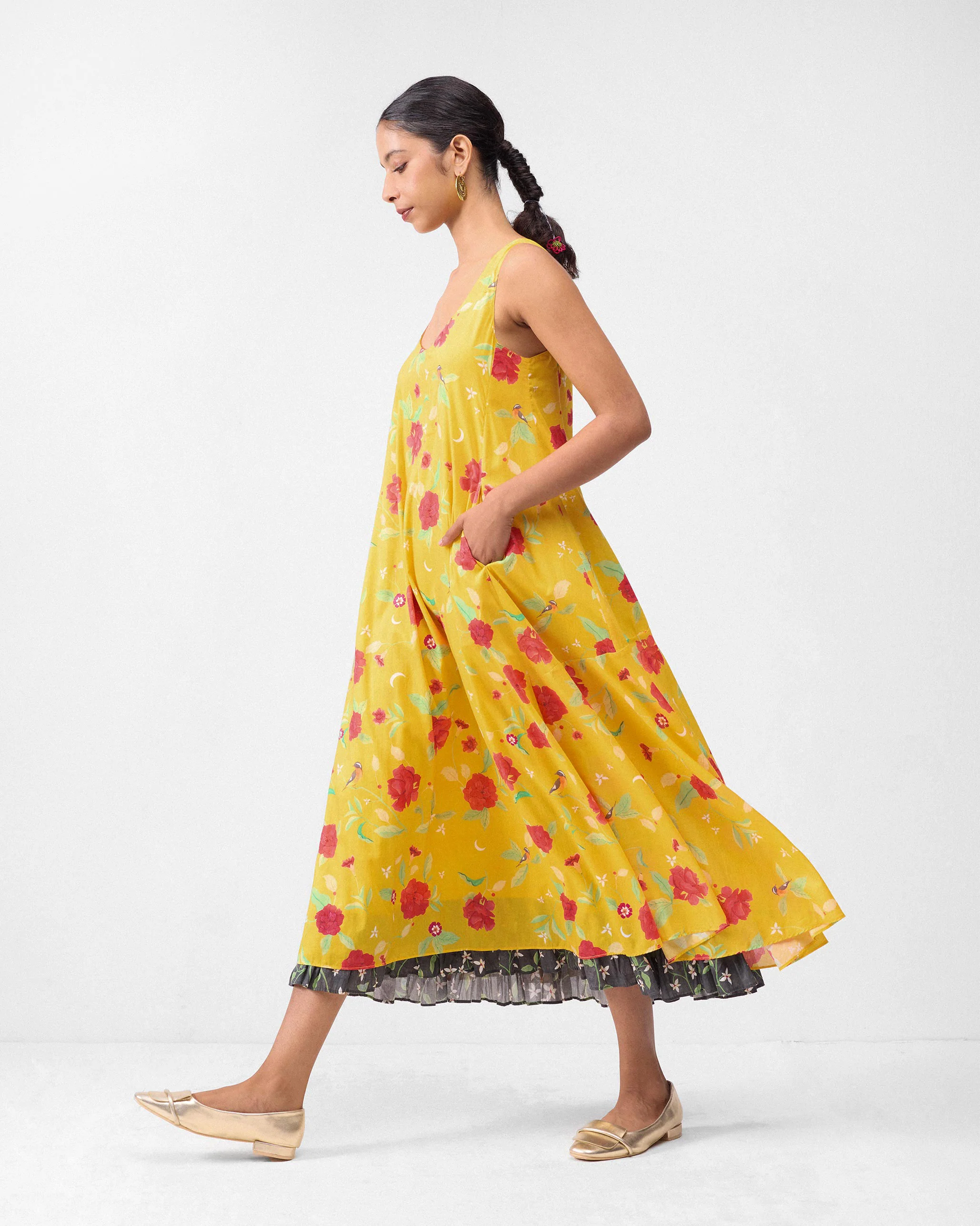Jambiani Dress - Turmeric Yellow & Watermelon Print - Image 3
