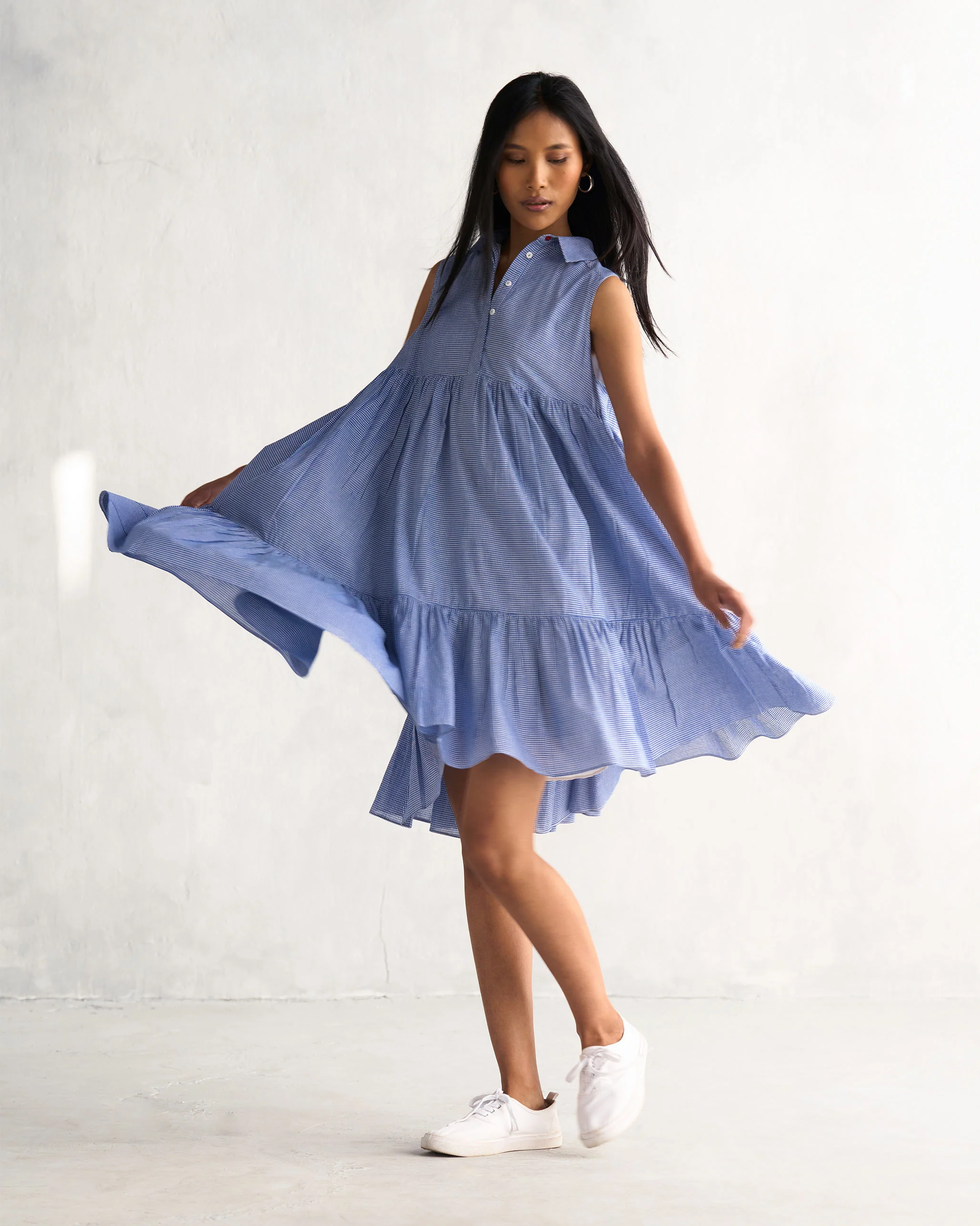 Jambu Tier Dress - Blue & White - Image 4