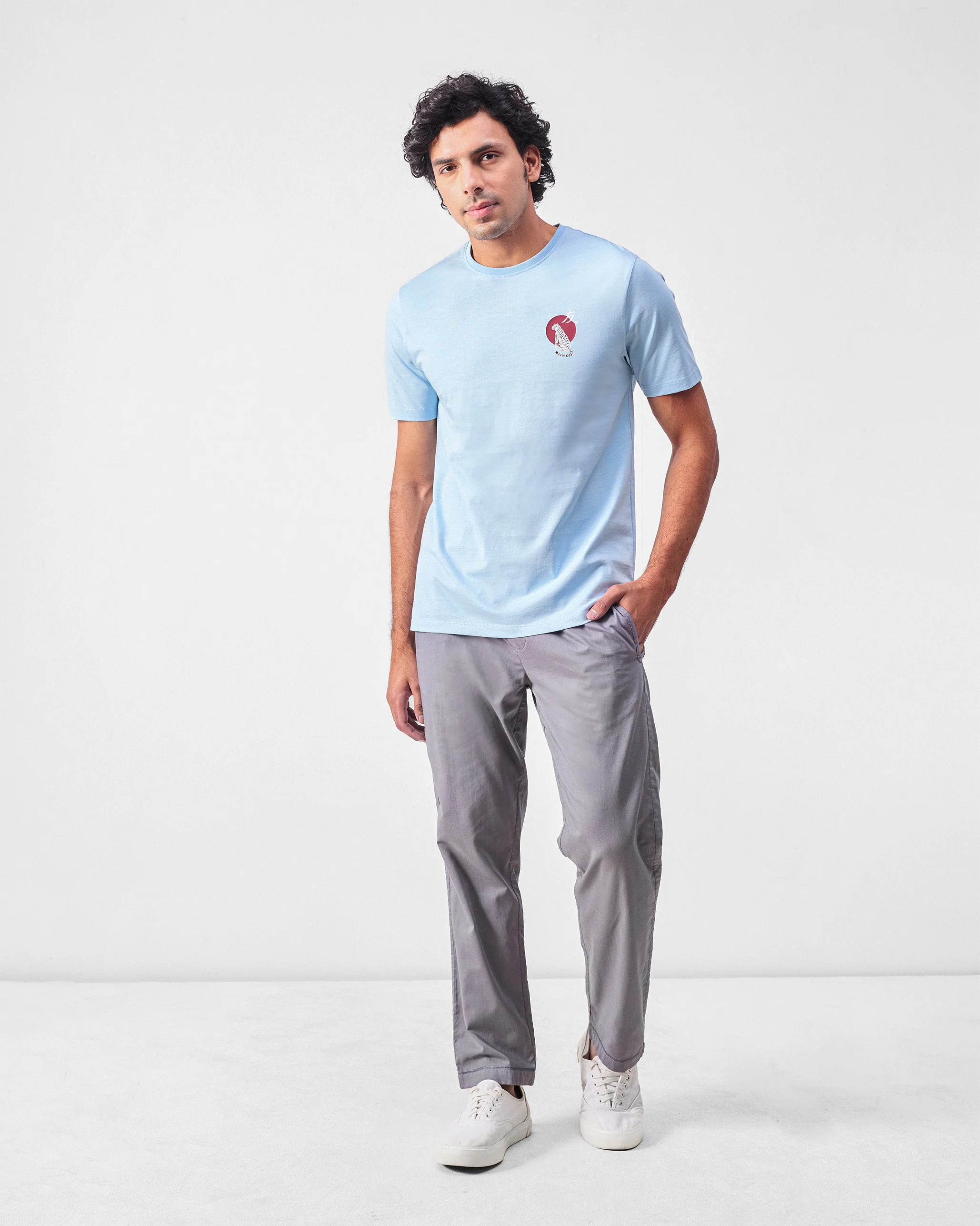 Japanese Tora T-shirt - Powder Blue & Red Print - Image 4