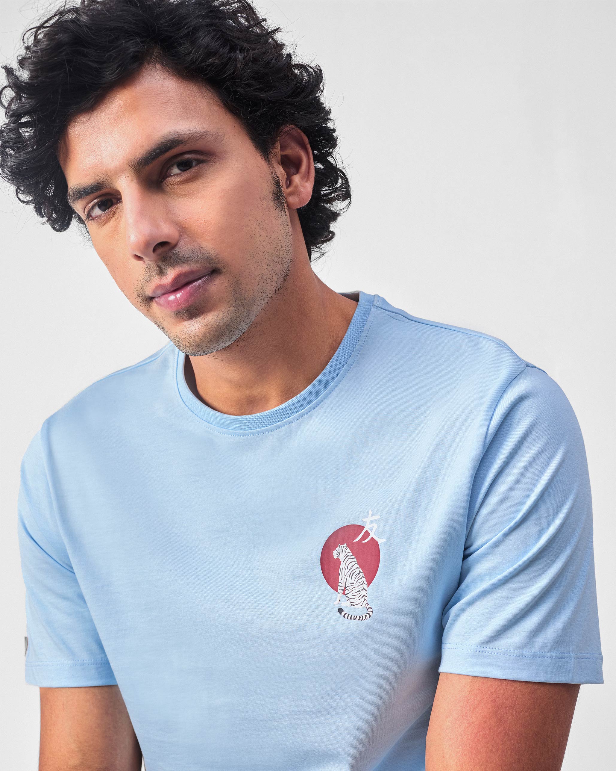 Japanese Tora T-shirt - Powder Blue & Red Print - Image 7