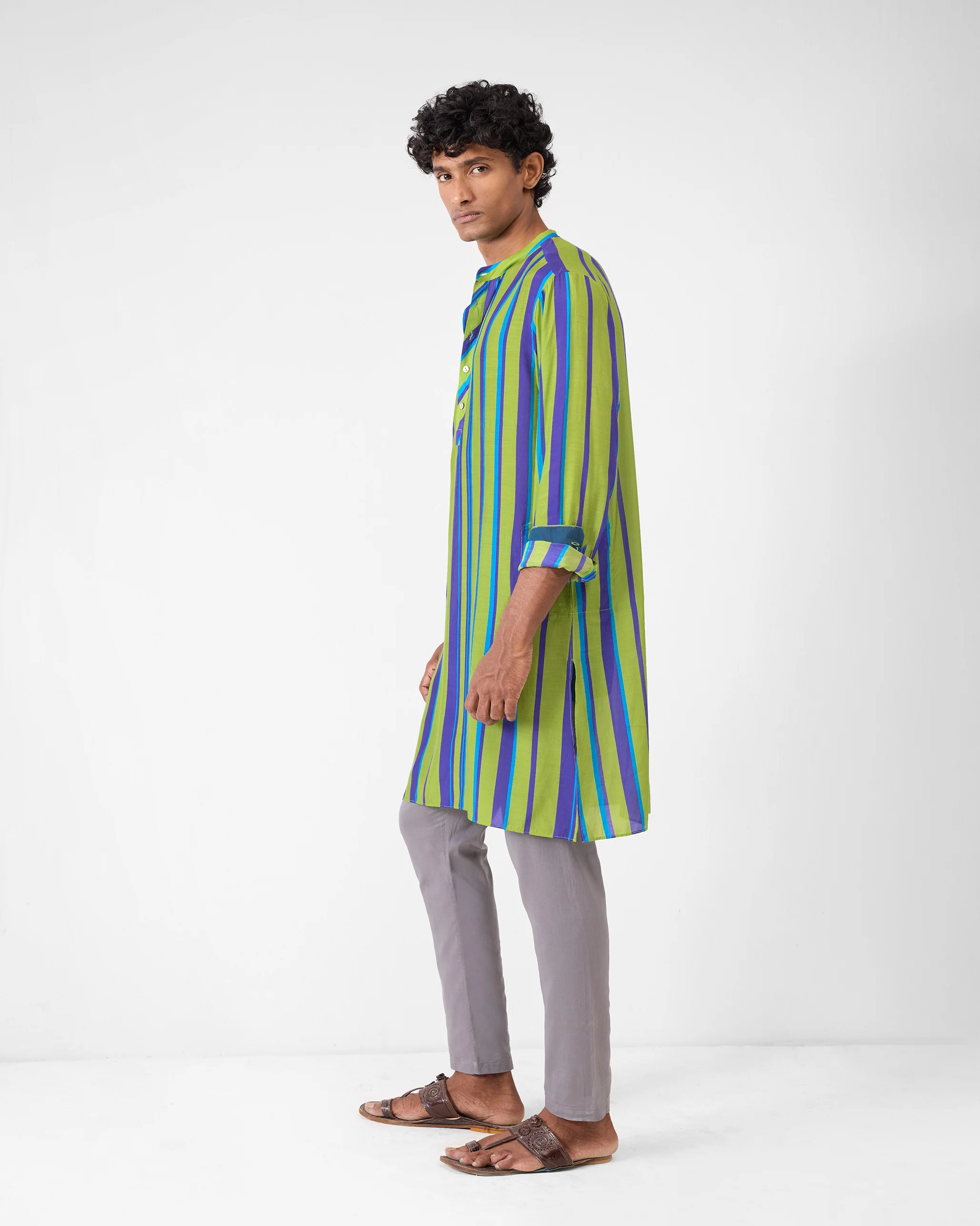 Jashn Kurta - Green & Blue Stripes - Image 3