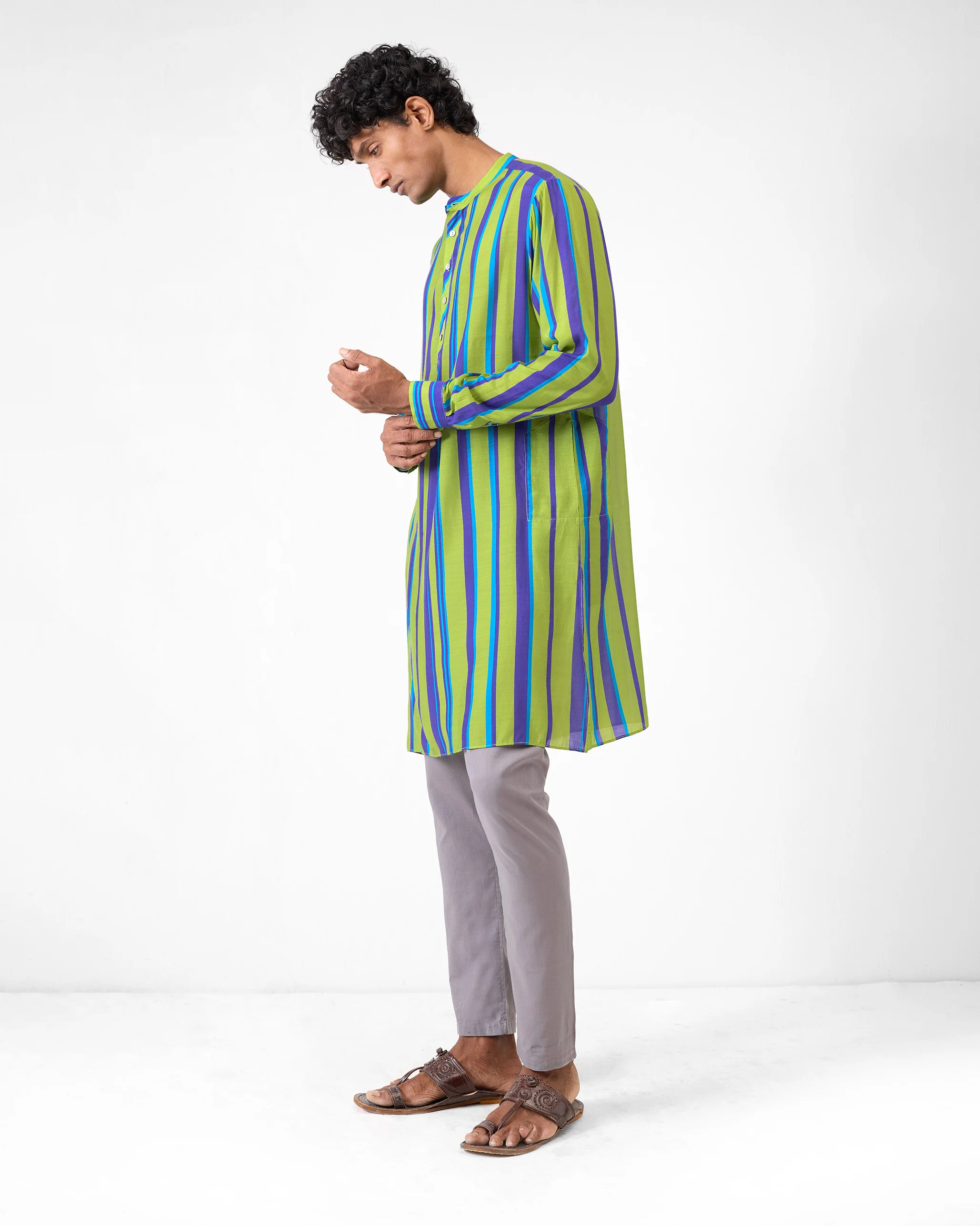 Jashn Kurta - Green & Blue Stripes - Image 5