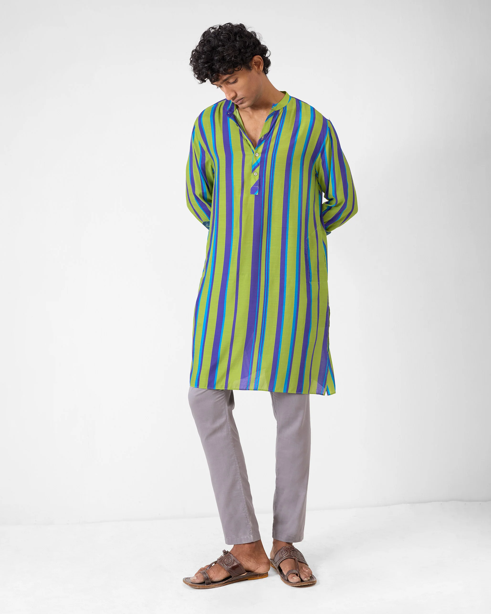 Jashn Kurta - Green & Blue Stripes - Image 6