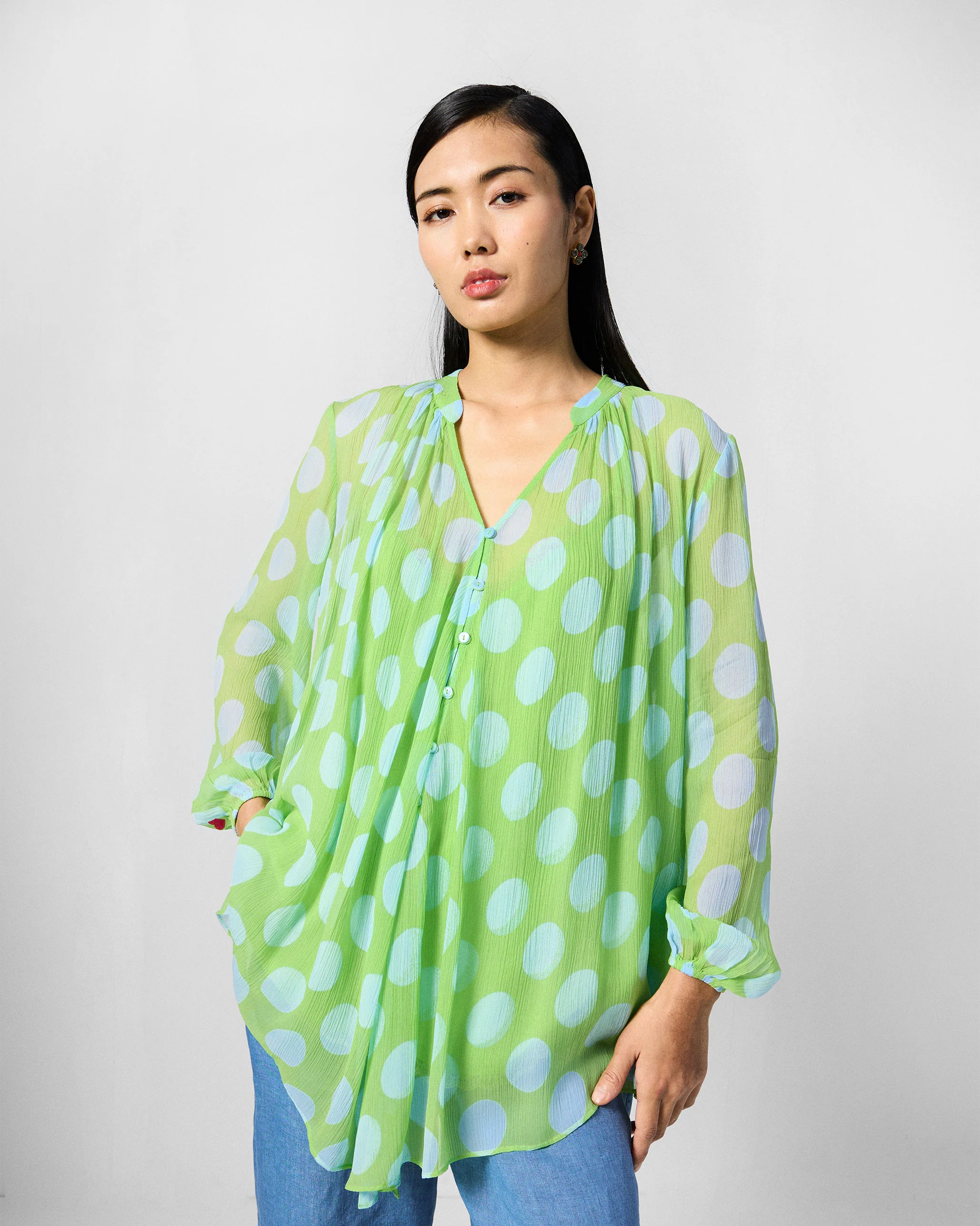 Jora Top with Slip - Green & Blue Printed - Image 2