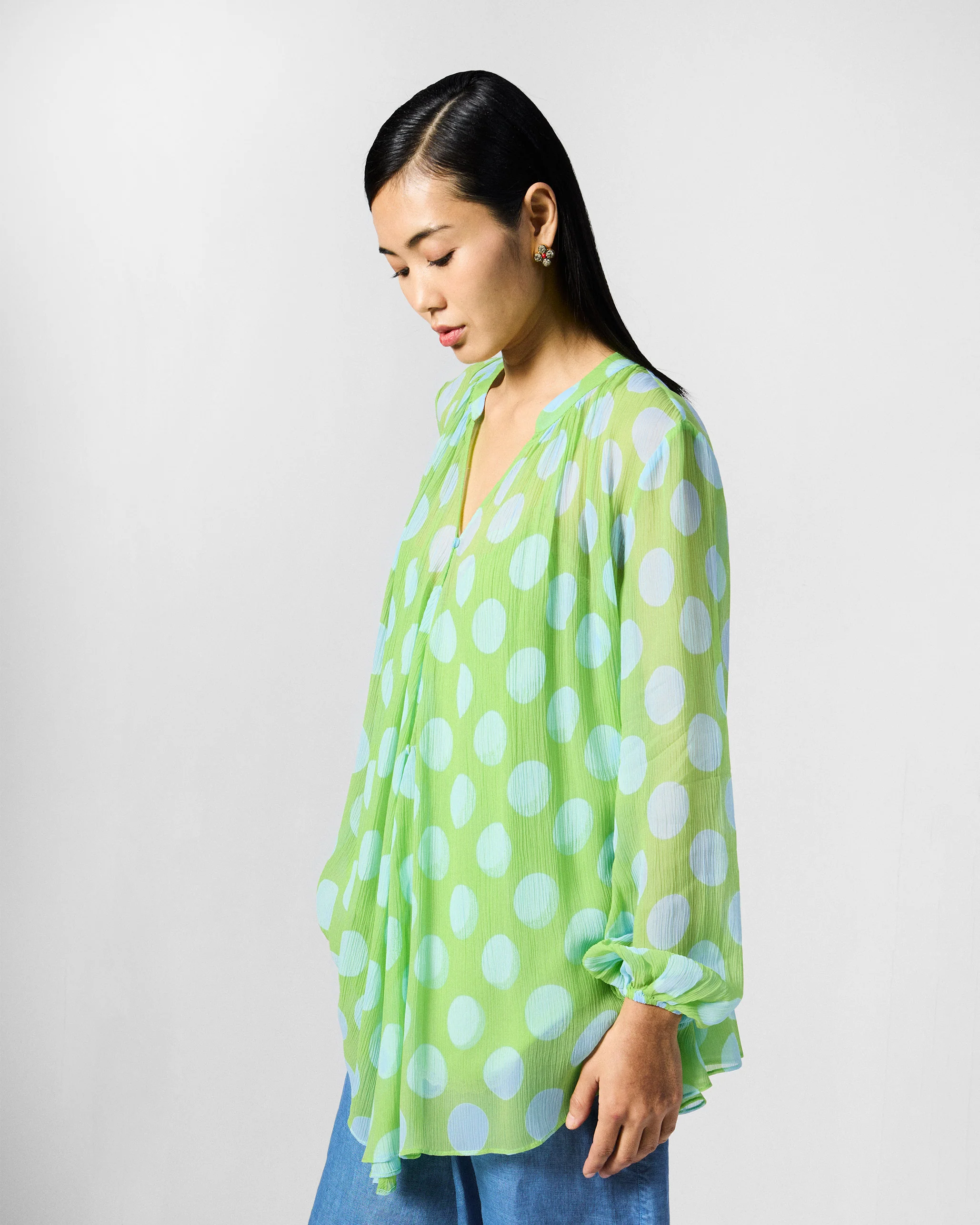 Jora Top with Slip - Green & Blue Printed - Image 4