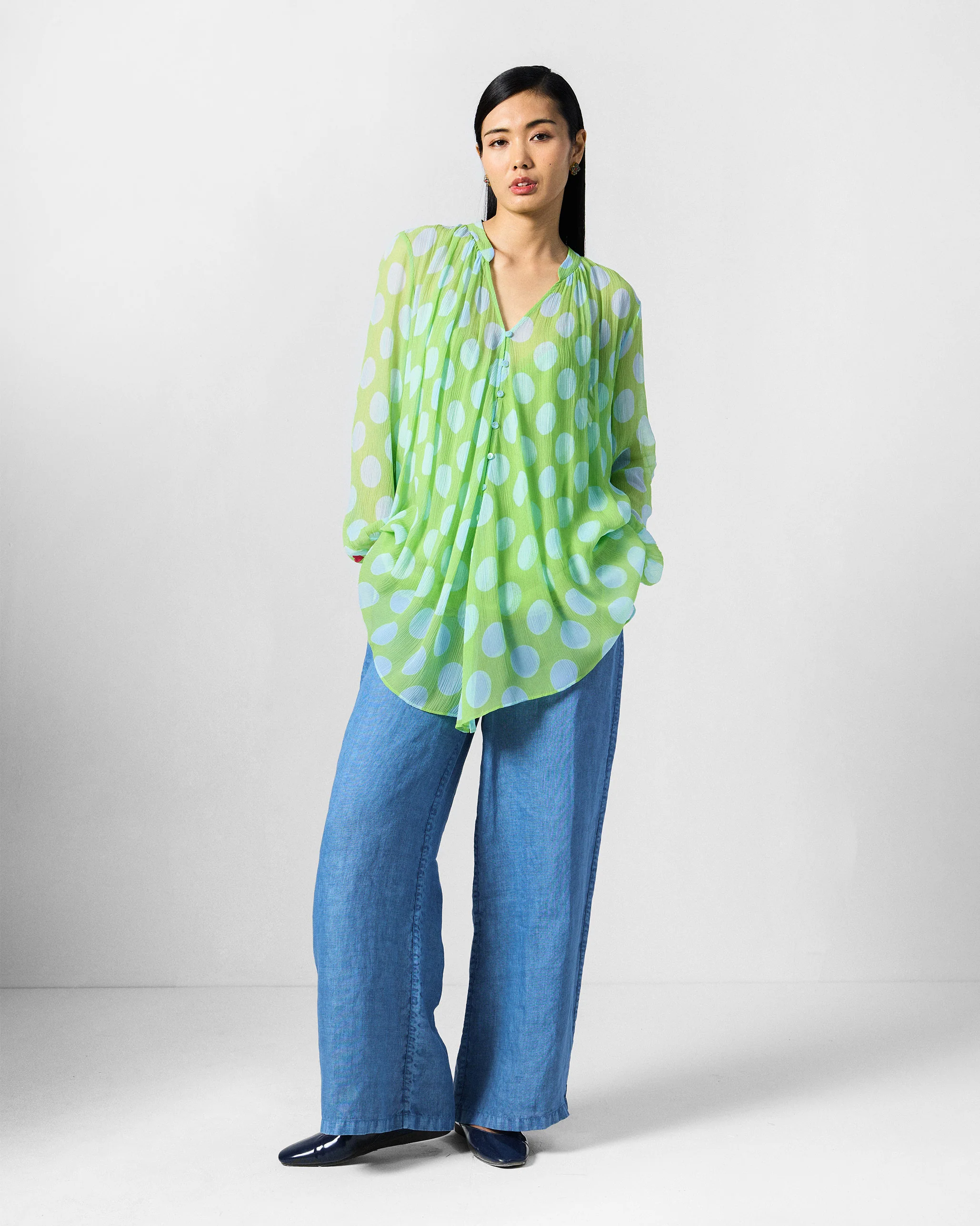 Jora Top with Slip - Green & Blue Printed - Image 9