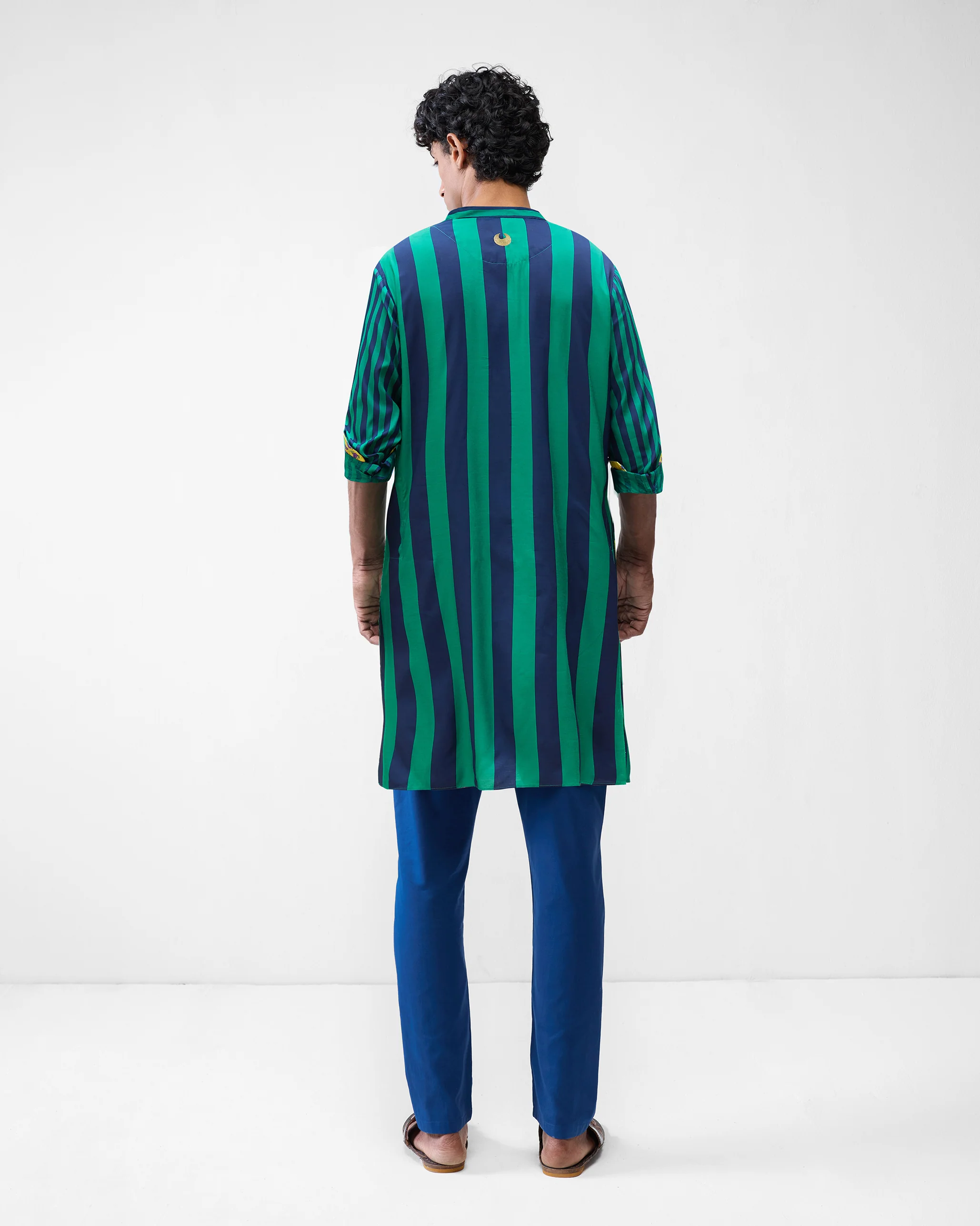 Gala Kurta – Green & Navy Printed - Image 2