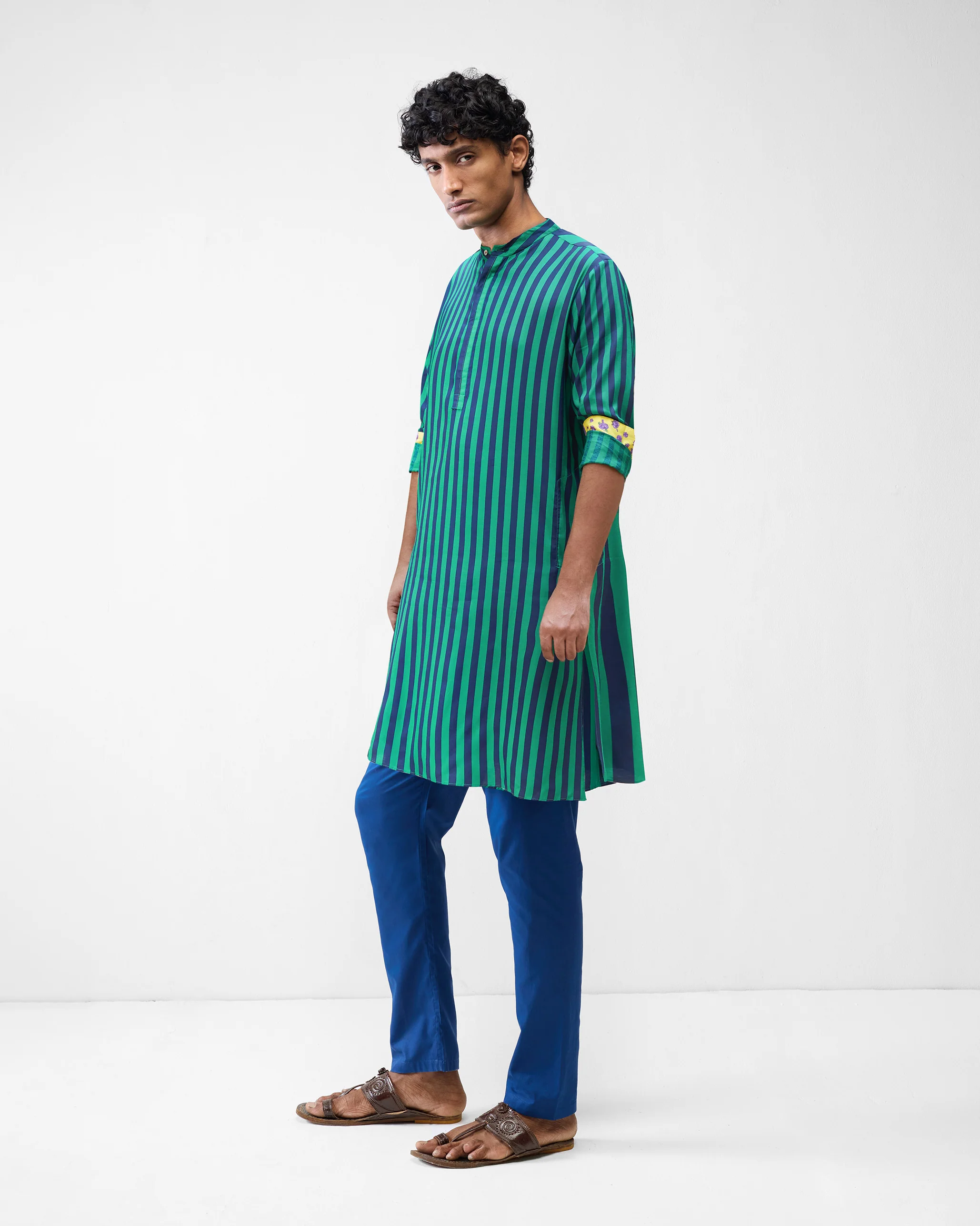 Gala Kurta – Green & Navy Printed - Image 3