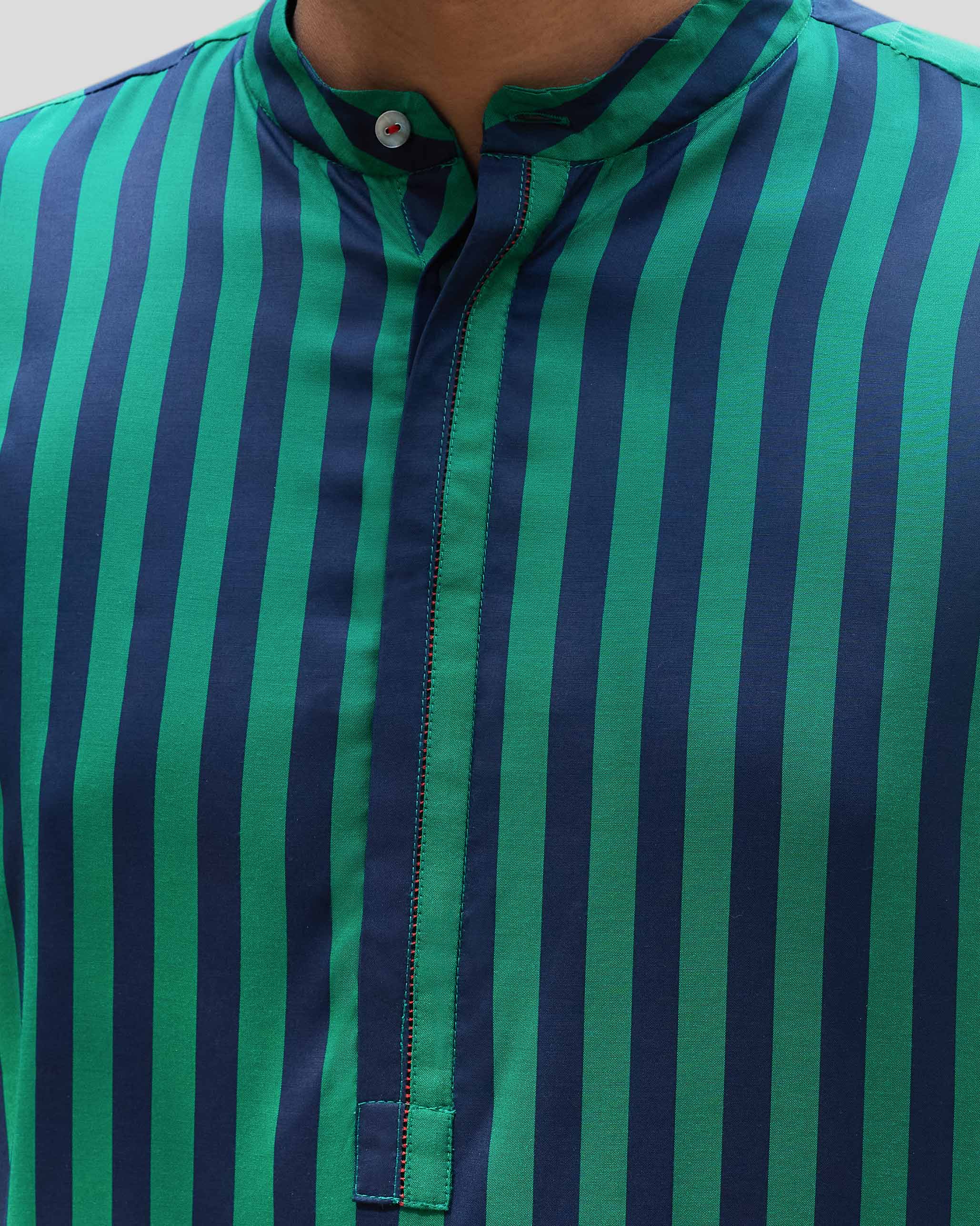 Gala Kurta – Green & Navy Printed - Image 6