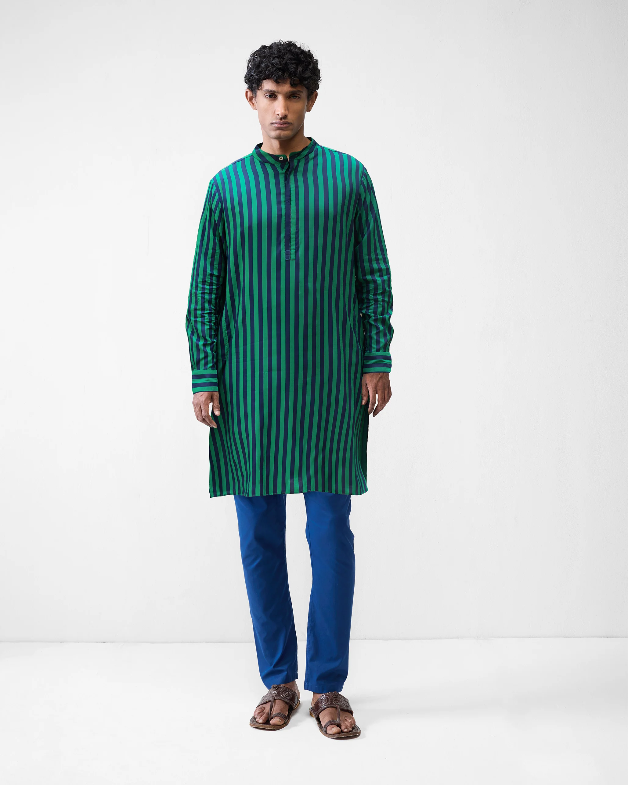 Gala Kurta – Green & Navy Printed - Image 7