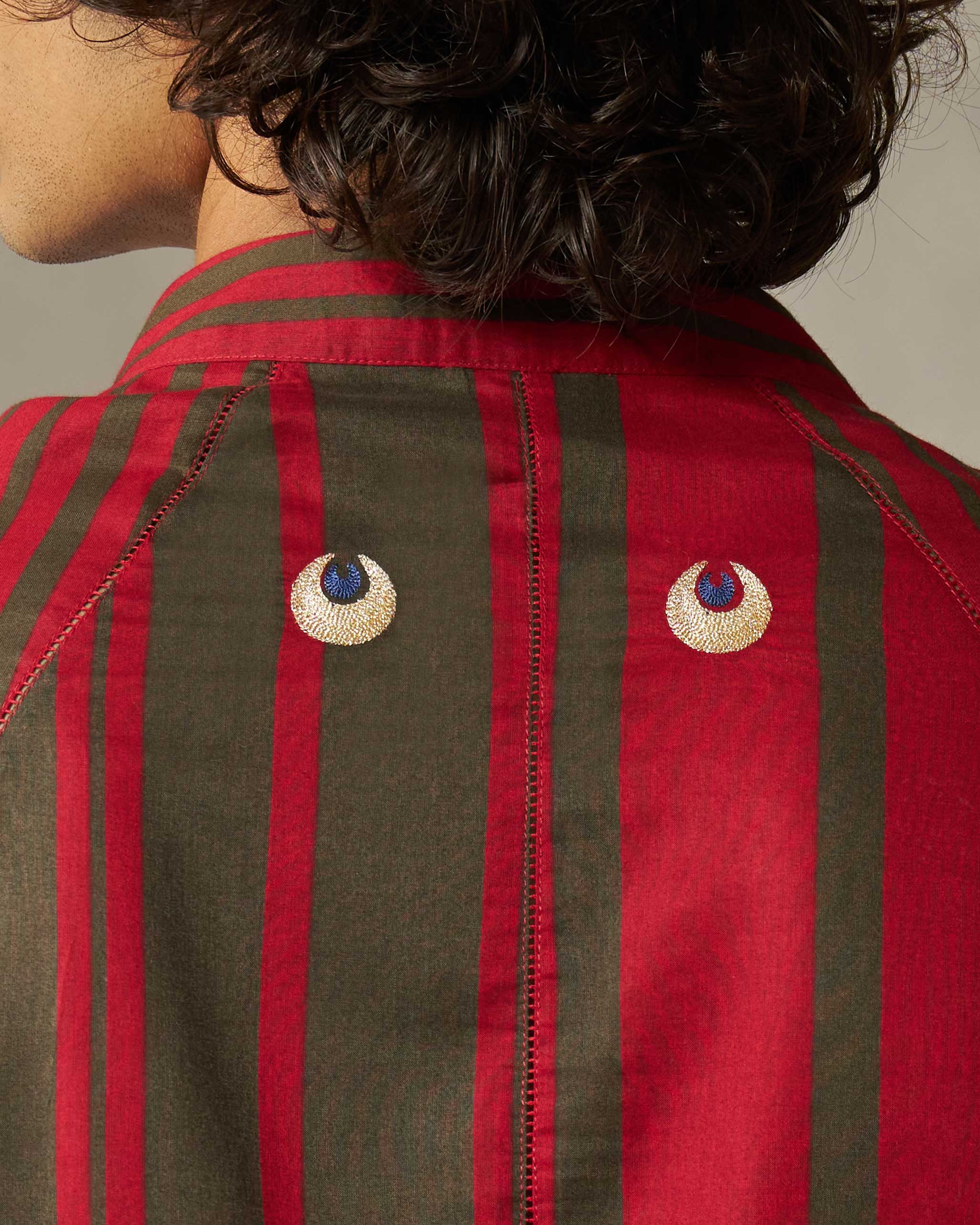 Jubilee Kurta - Red & Oak Brown Stripes - Image 2