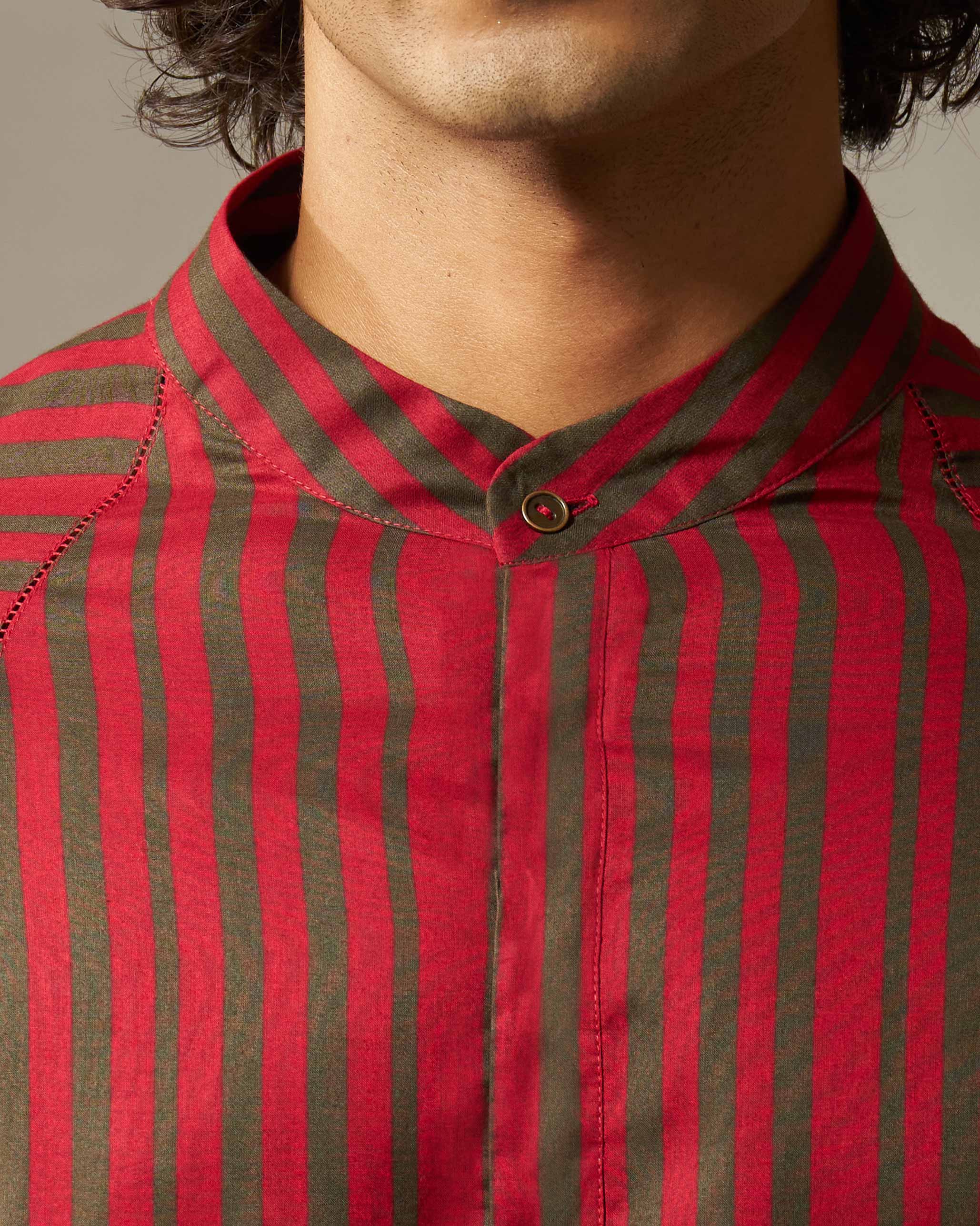 Jubilee Kurta - Red & Oak Brown Stripes - Image 3
