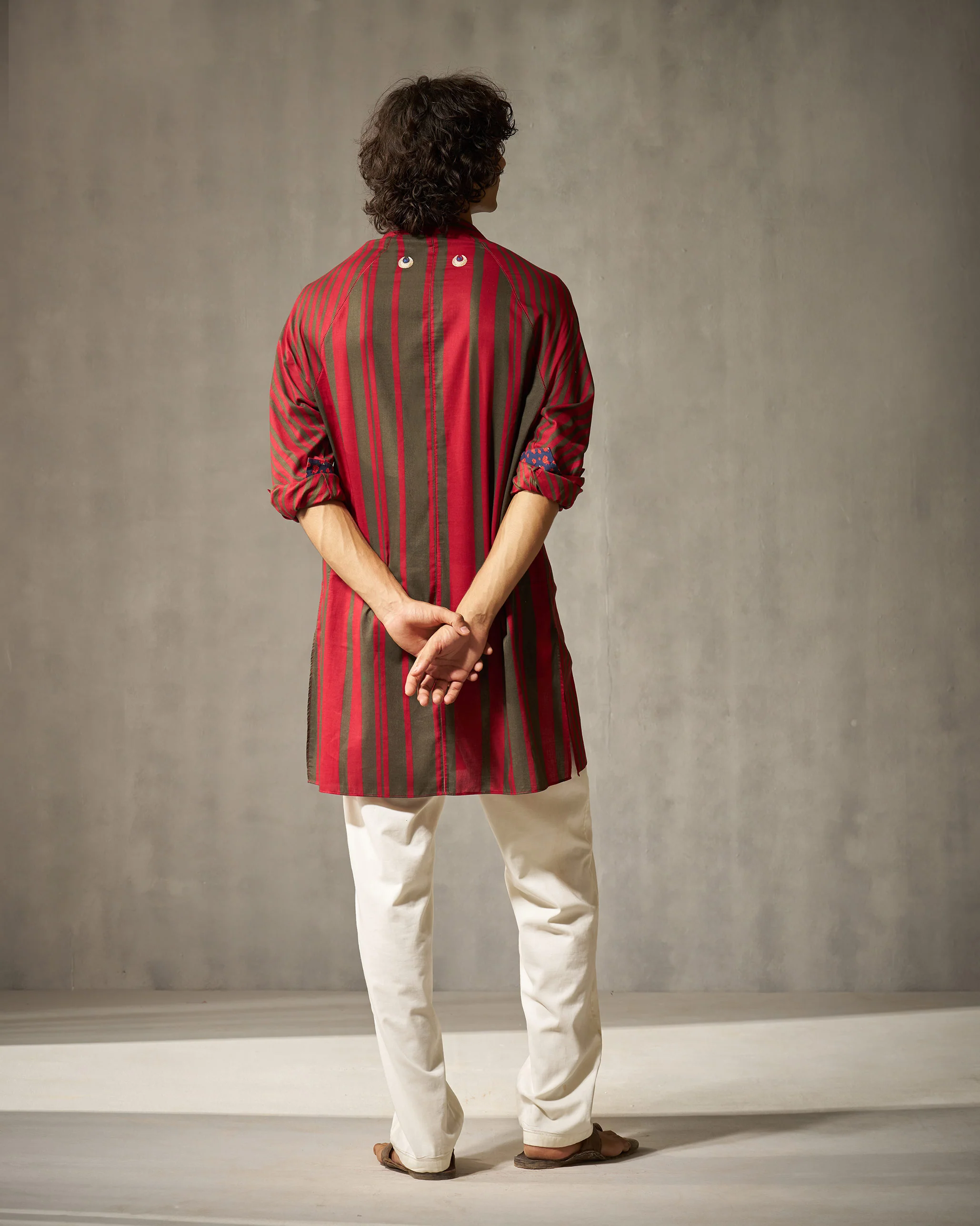 Jubilee Kurta - Red & Oak Brown Stripes - Image 4