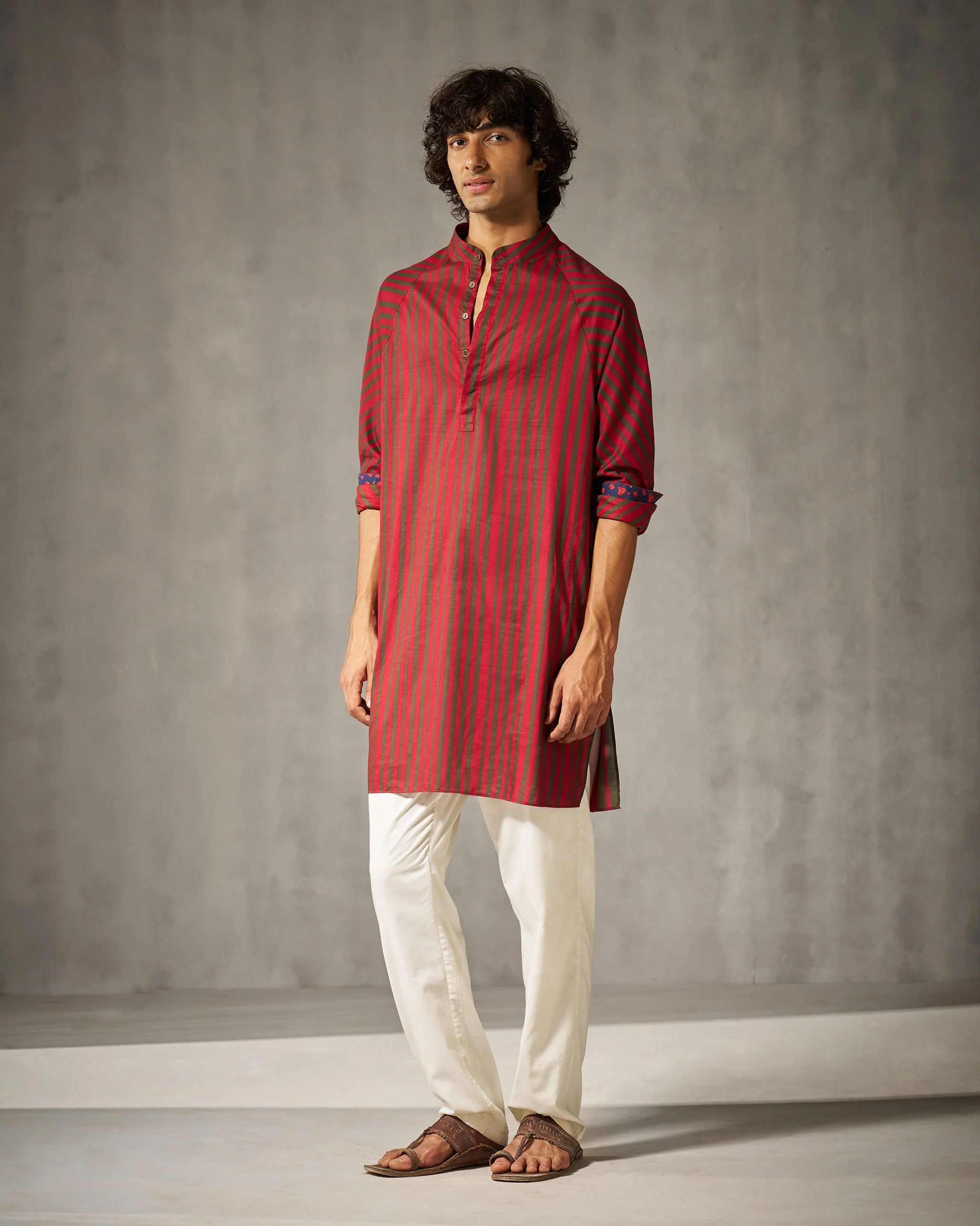 Jubilee Kurta - Red & Oak Brown Stripes - Image 5