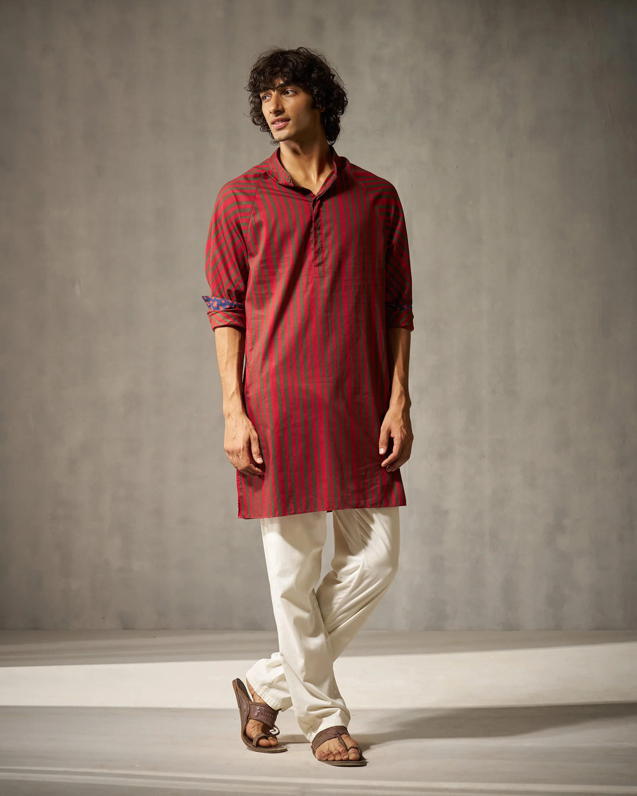 Jubilee Kurta - Red & Oak Brown Stripes - Image 6
