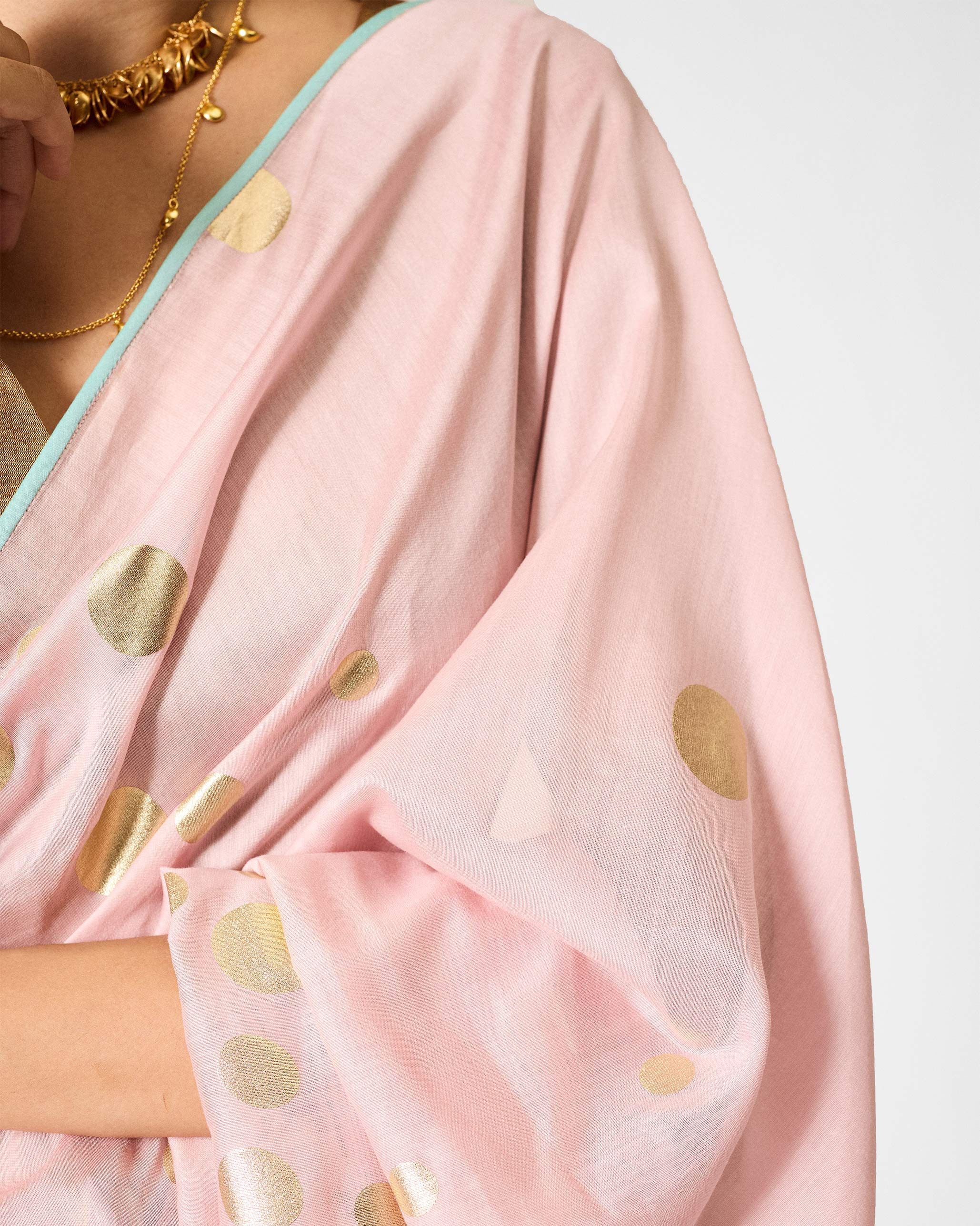 Jugnu Sari - Light Pink & Gold Printed - Image 3