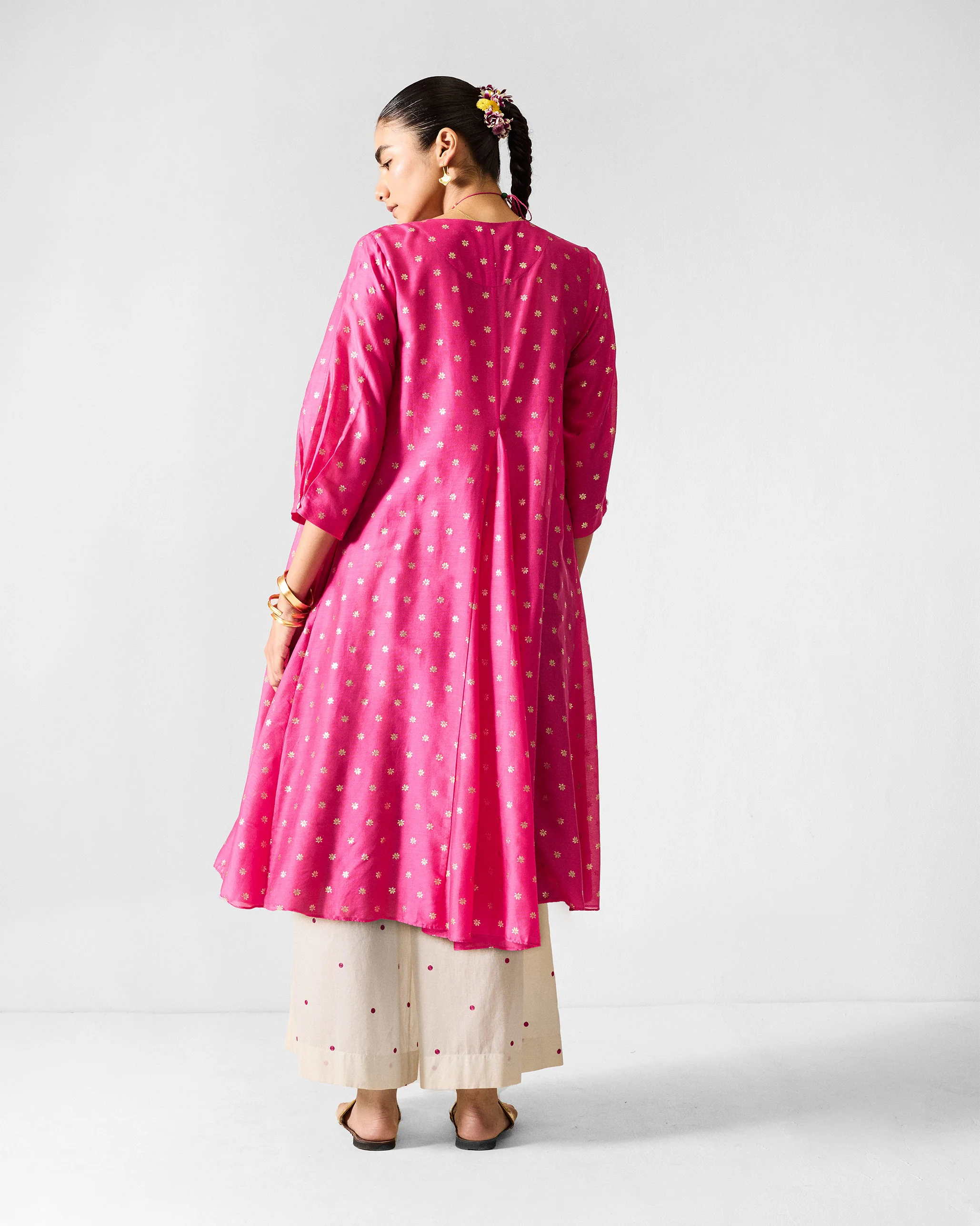 Kannauj Kurta - Fuchsia & Gold Printed - Image 2