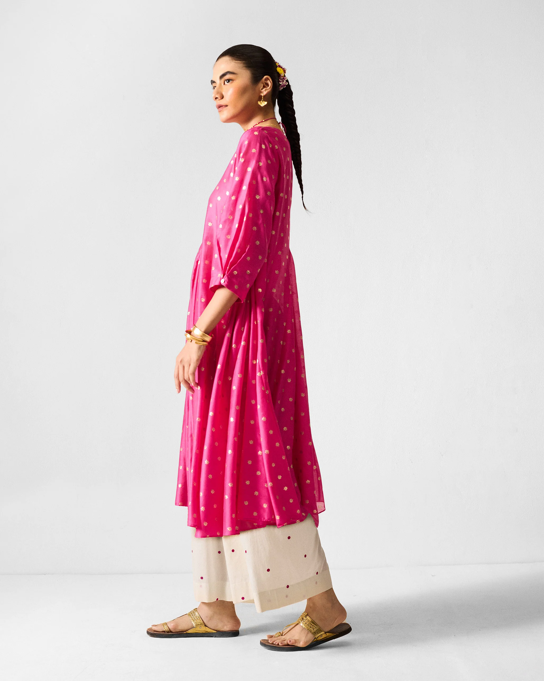 Kannauj Kurta - Fuchsia & Gold Printed - Image 3