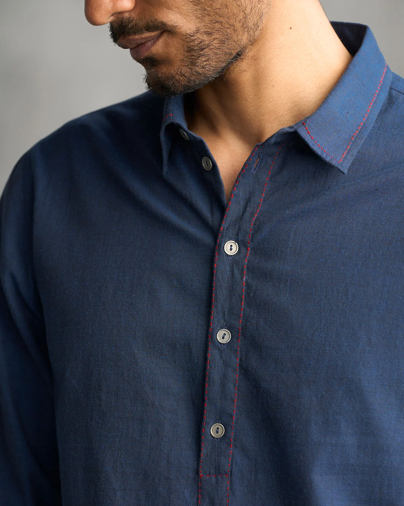 Kantha Stitch Kurta - Navy - Image 2