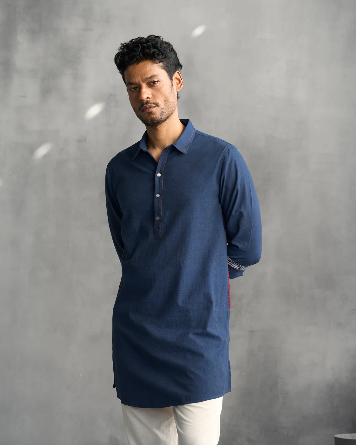 Kantha Stitch Kurta - Navy - Image 5